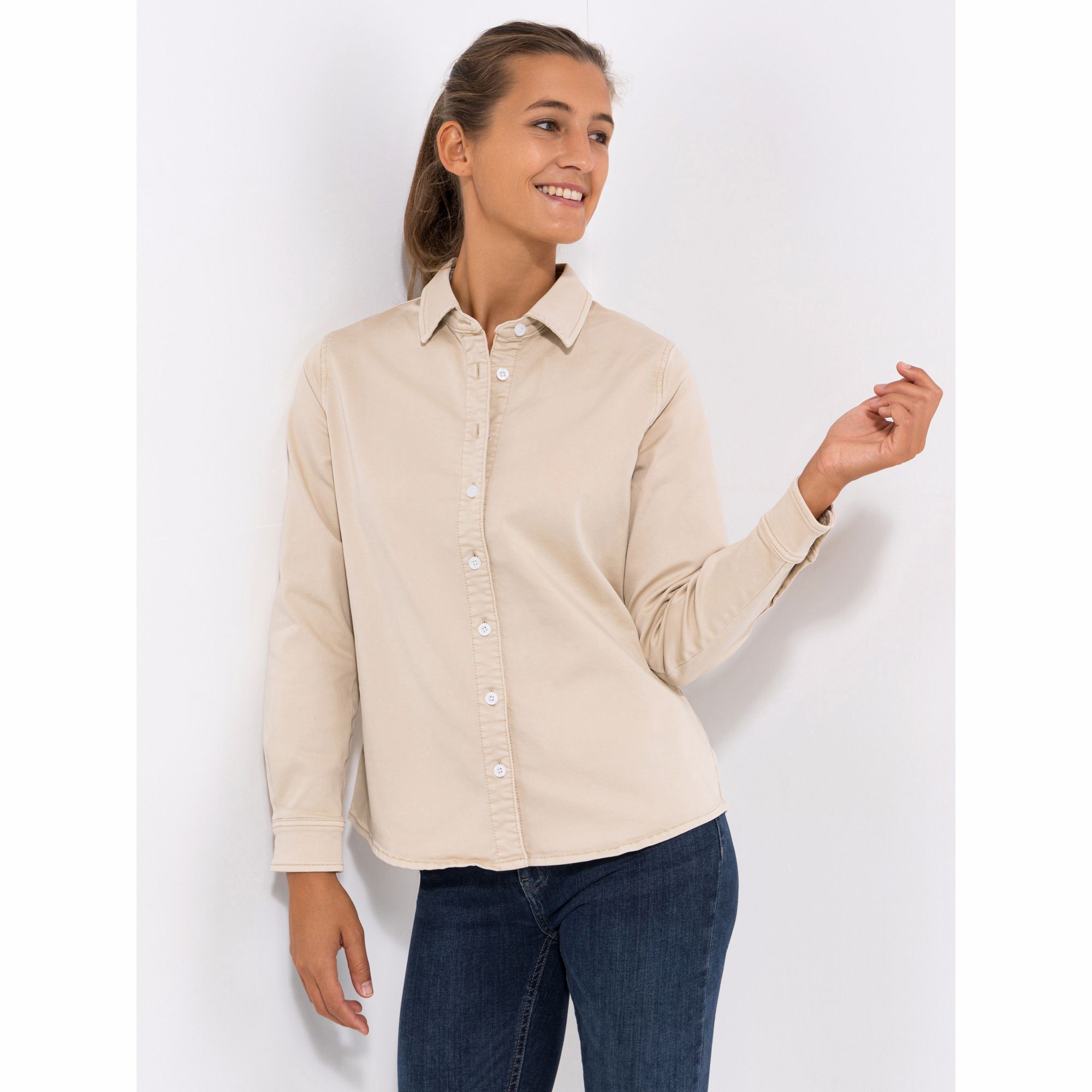 DENIM & CO. Bluse, 1/1-Länge Hemdblusenkragen Knopfleiste figurumspielend