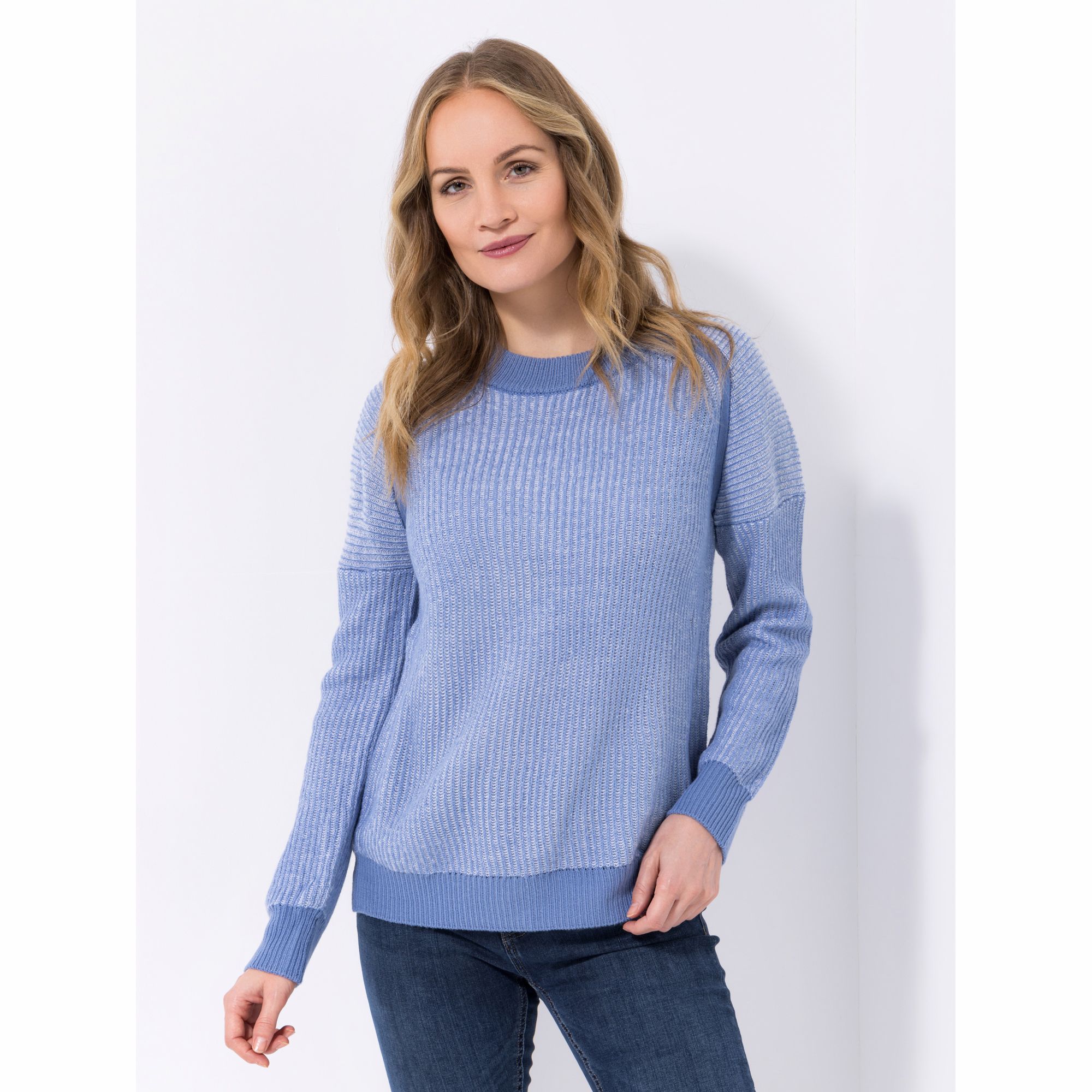 CASHMASOFT Pullover Bicolor Strick Rundhalsausschnitt Rippenbundabschlüsse