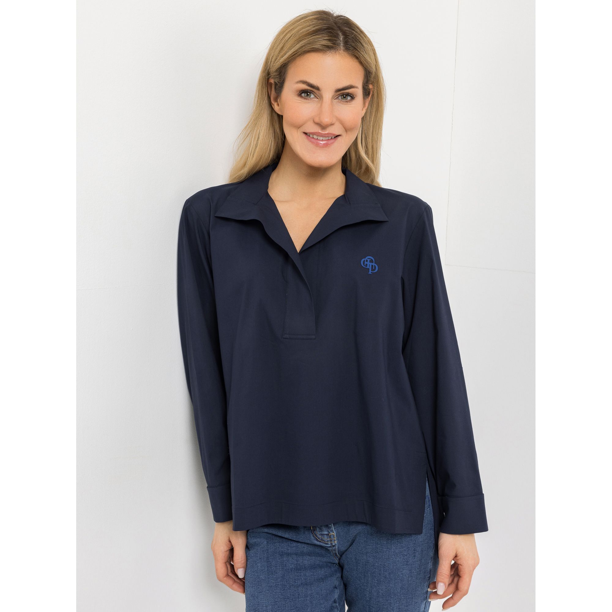 AMINATI® Bluse, 1/1-Arm Zierkragen Seitenschlitze Längenunterschied