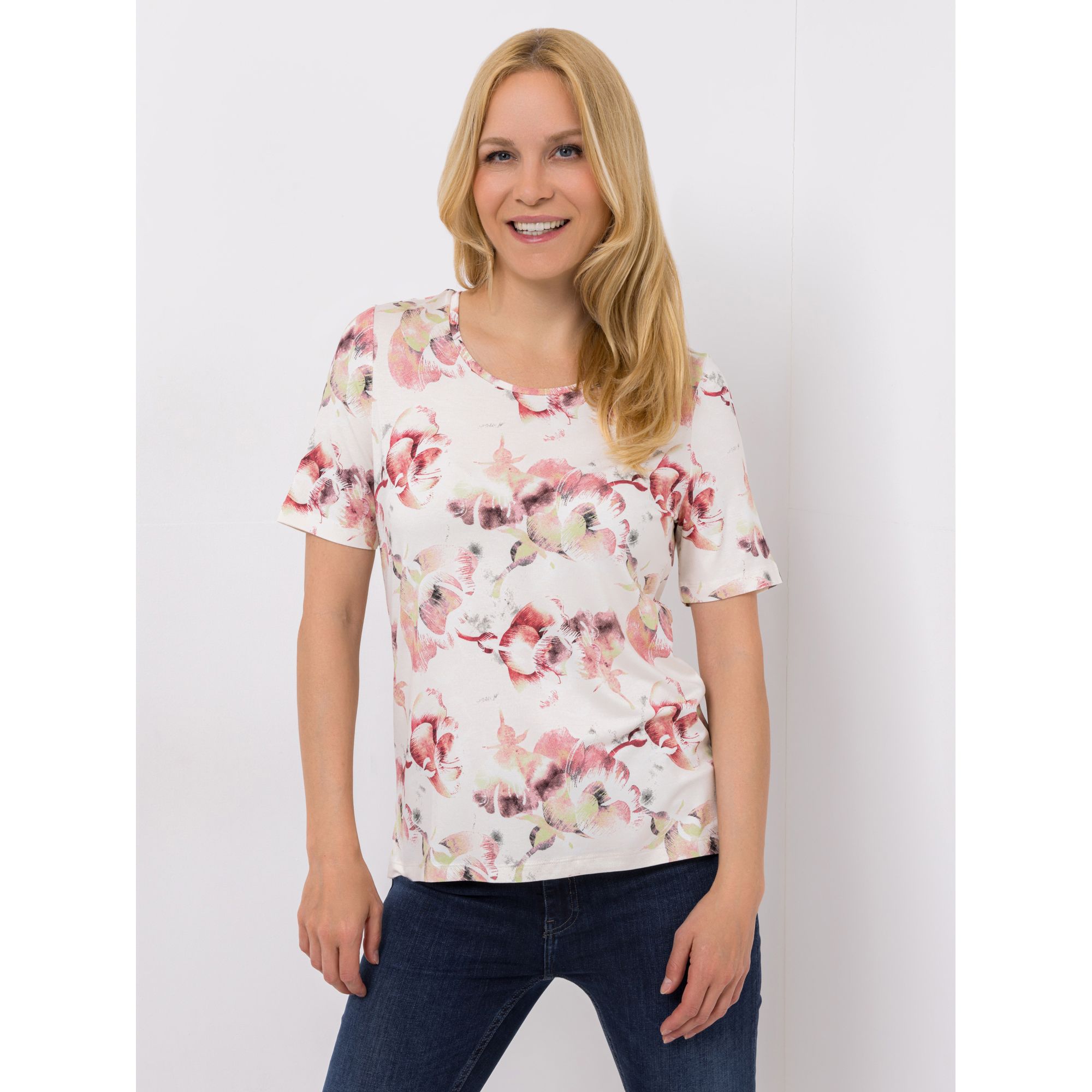 DENIM & CO. Shirt, 1/2-Arm Rundhalsausschnitt Seitenschlitze mit ECOVERO Viskose