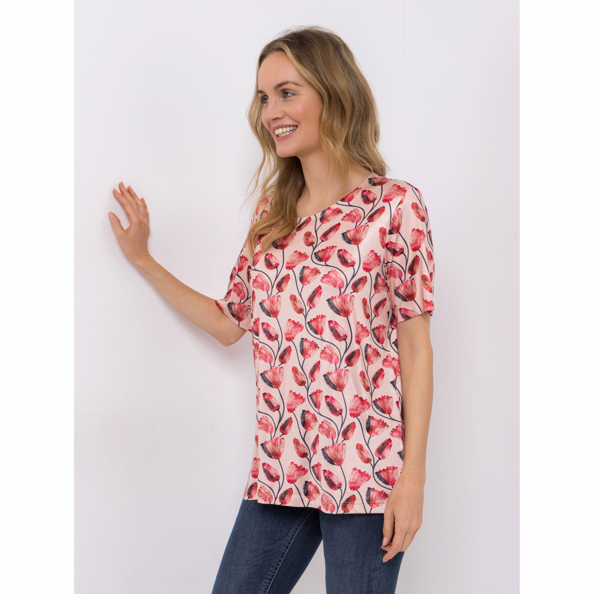 IN-PRINT Shirt, 1/2-Arm Rundhalsausschnitt Seitenschlitze Allover-Druck