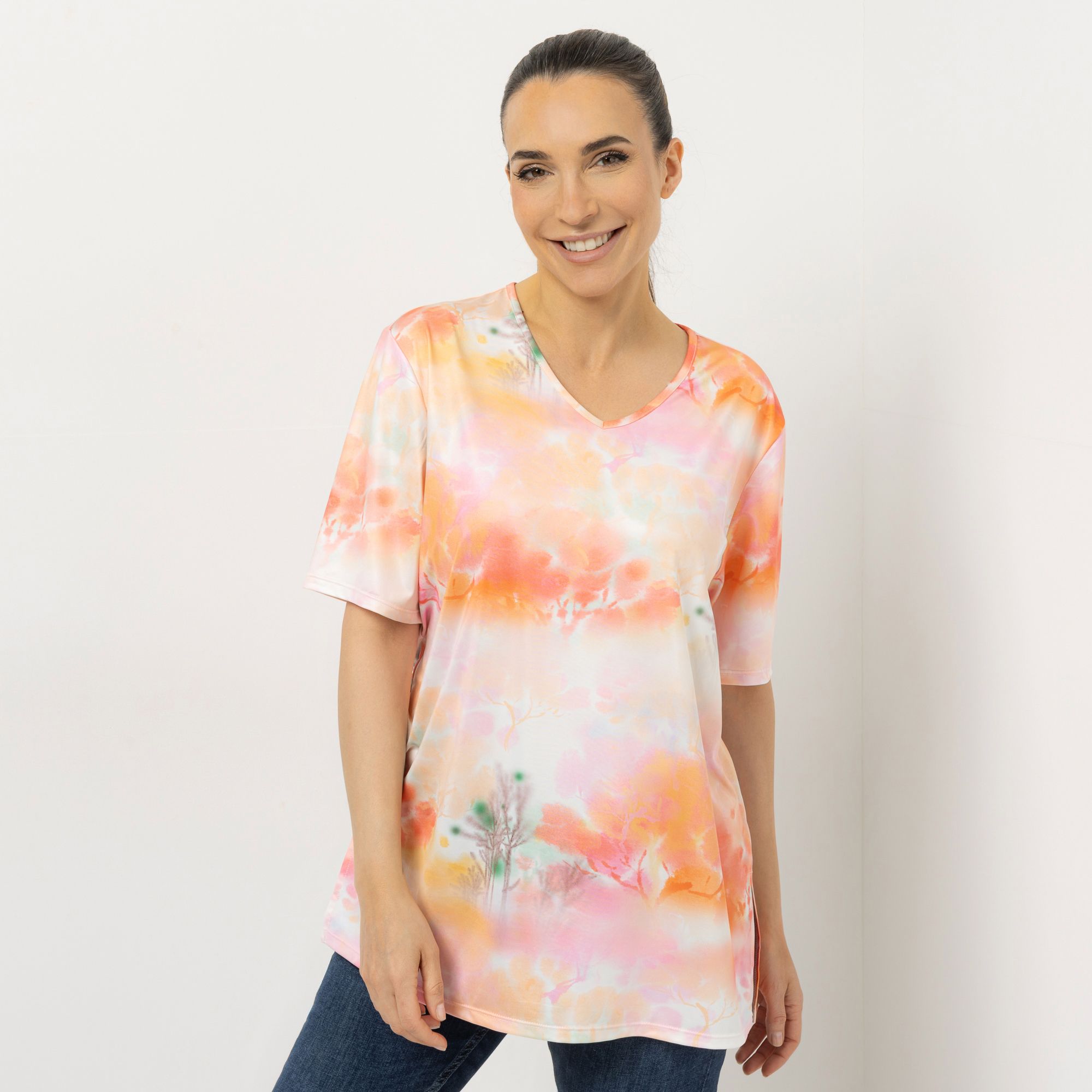 IN-PRINT Shirt, 1/2-Arm V-Ausschnitt Seitenschlitze
