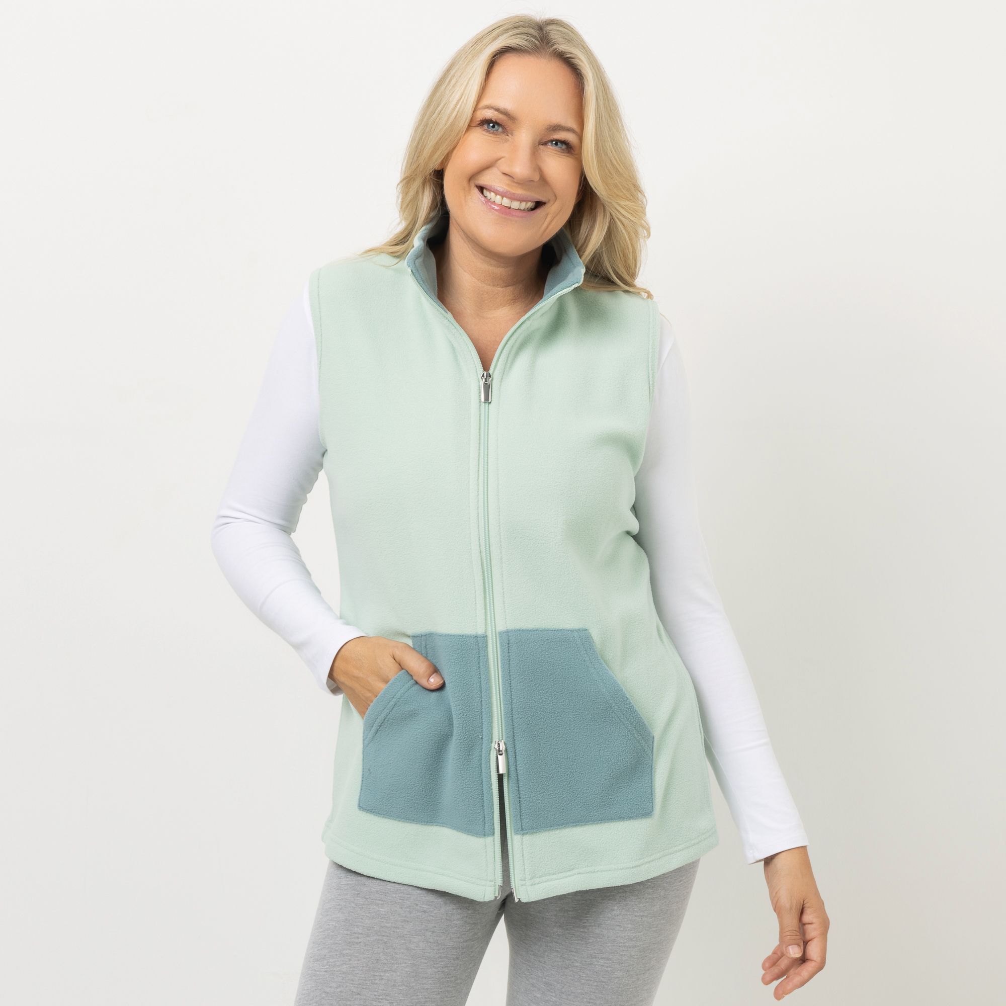 POLARSTERN HOMEWEAR Weste Mikrofaser Fleece Kängurutasche uni