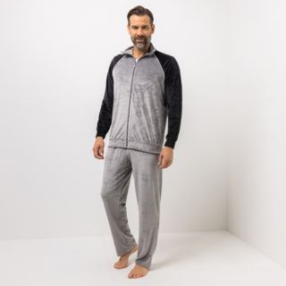 MEN'S TOUCH Hausanzug Nicki Kontrastdetails schmale Passform
