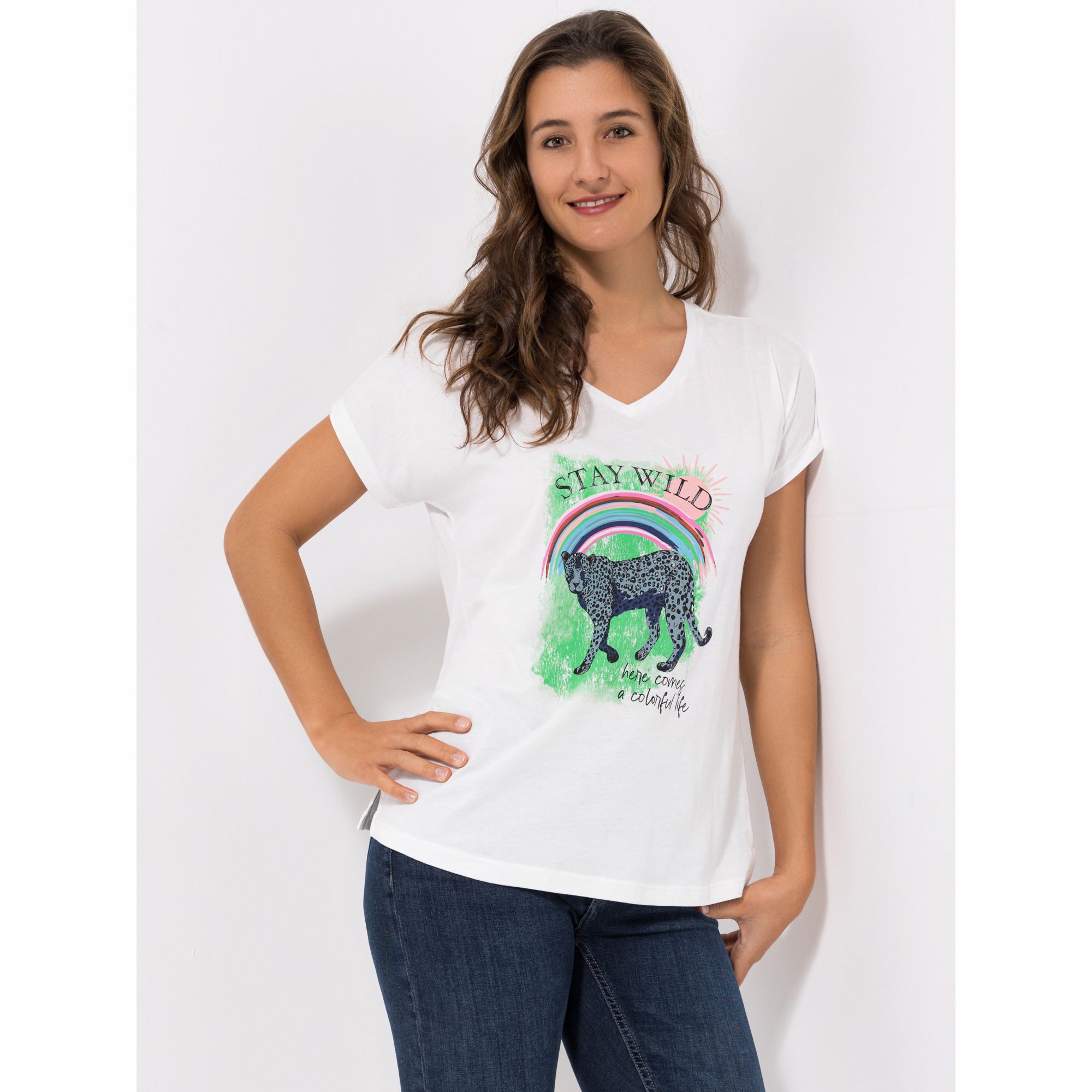 LYLA Shirt, 1/2-Arm Single Jersey V-Ausschnitt platzierter Druck