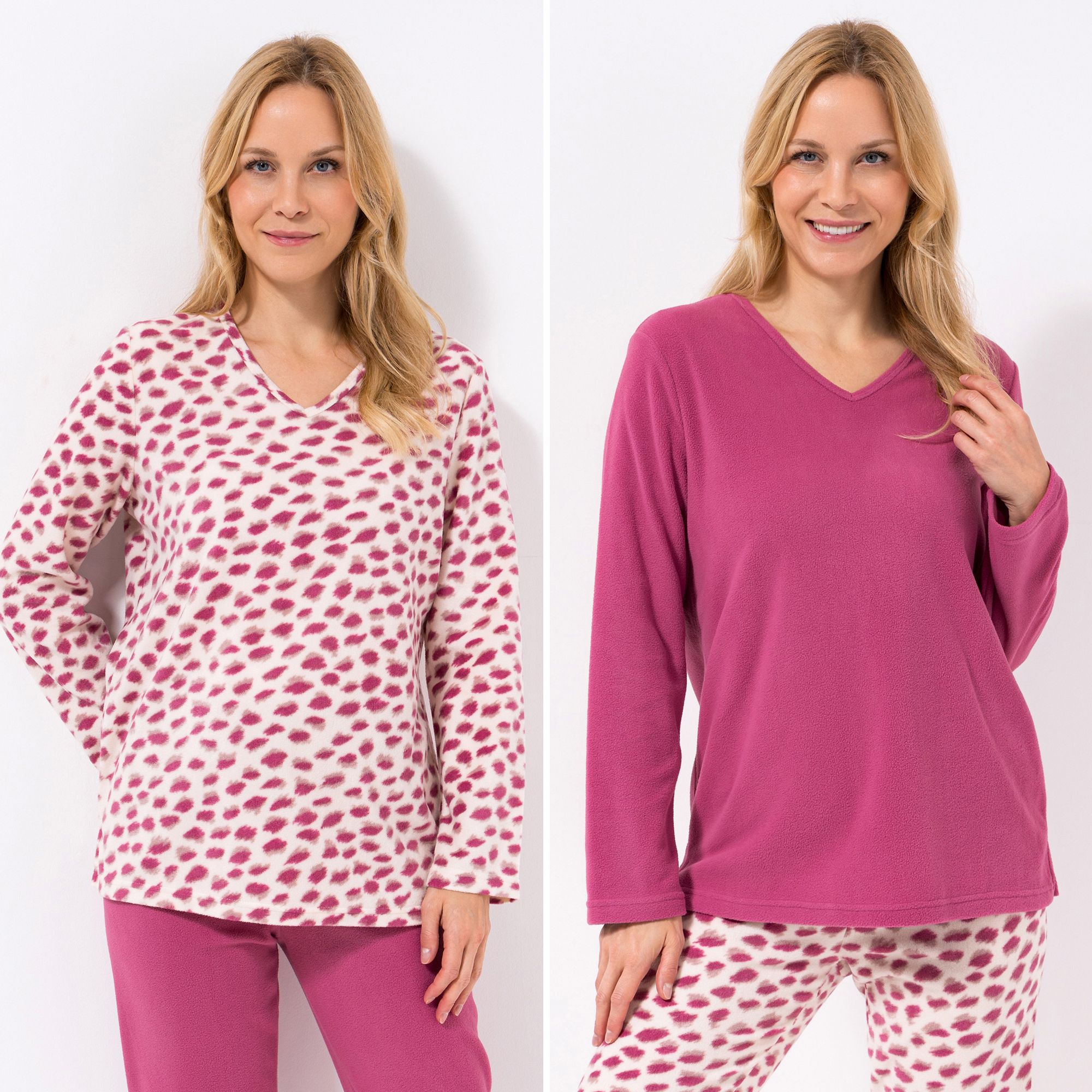 POLARSTERN HOMEWEAR 2 Shirts, 1/1-Arm Mikrofaser Fleece 1x uni, 1x bedruckt V-Ausschnitt