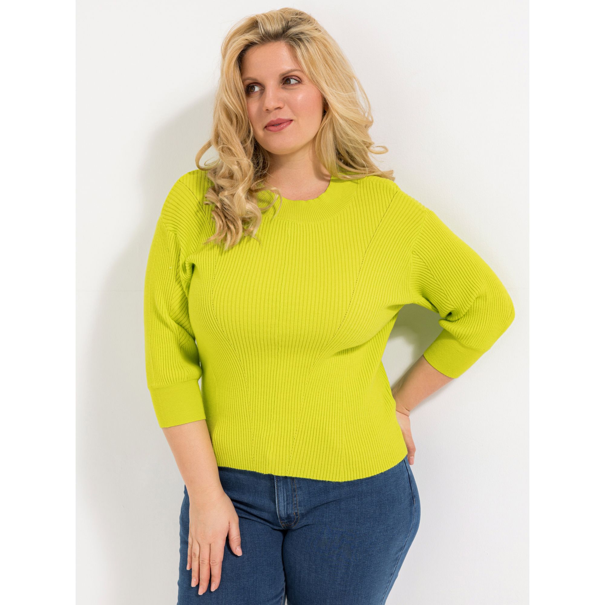 ROCK YOUR CURVES by Angelina K. Strickshirt, 1/2-Arm Rundhalsausschnitt Rippbündchen