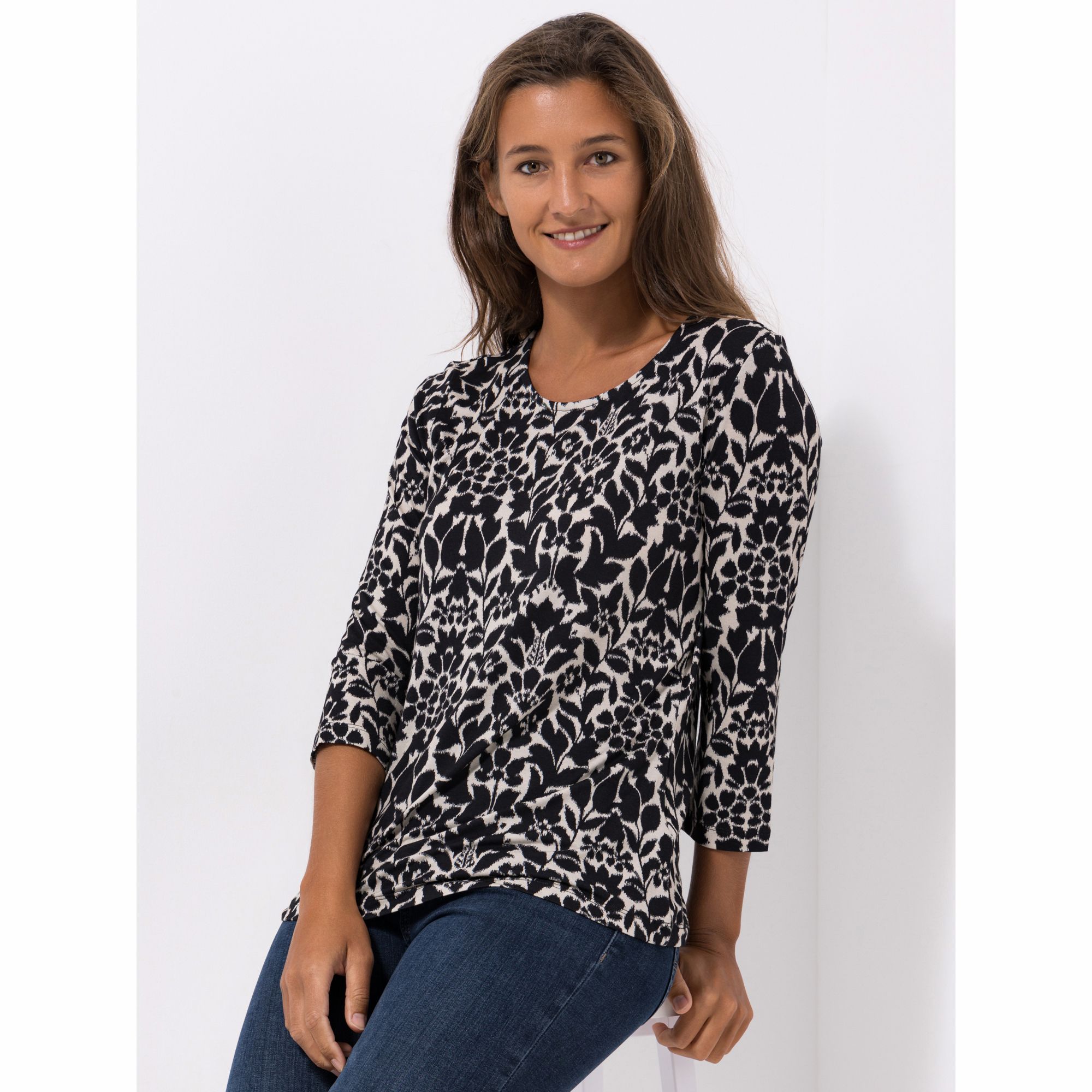 DENIM & CO. Shirt, 3/4-Arm Rundhalsausschnitt bedruckt figurumspielend