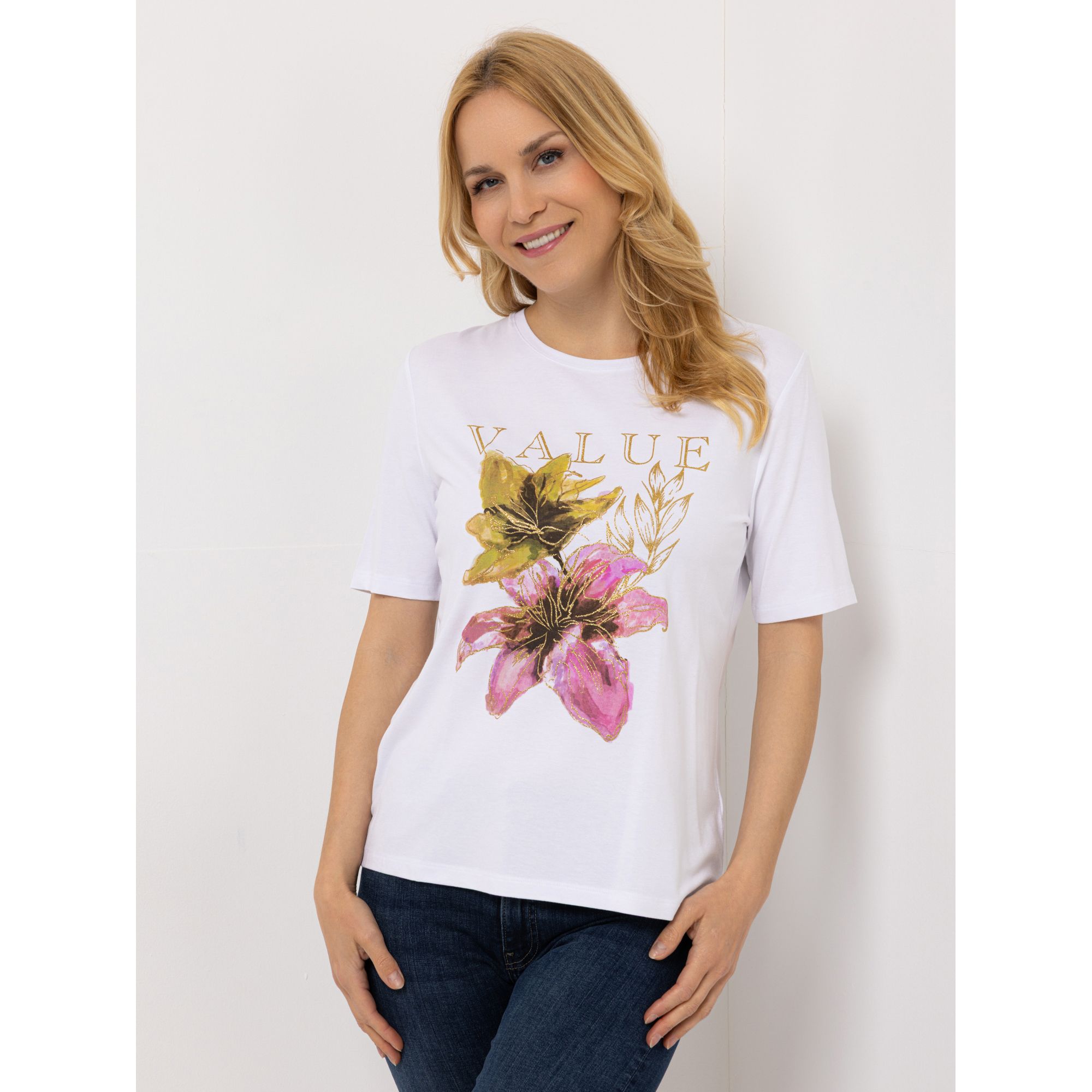 VIA MILANO Shirt, 1/2-Arm Rundhalsausschnitt Platzierter Druck figurumspielend