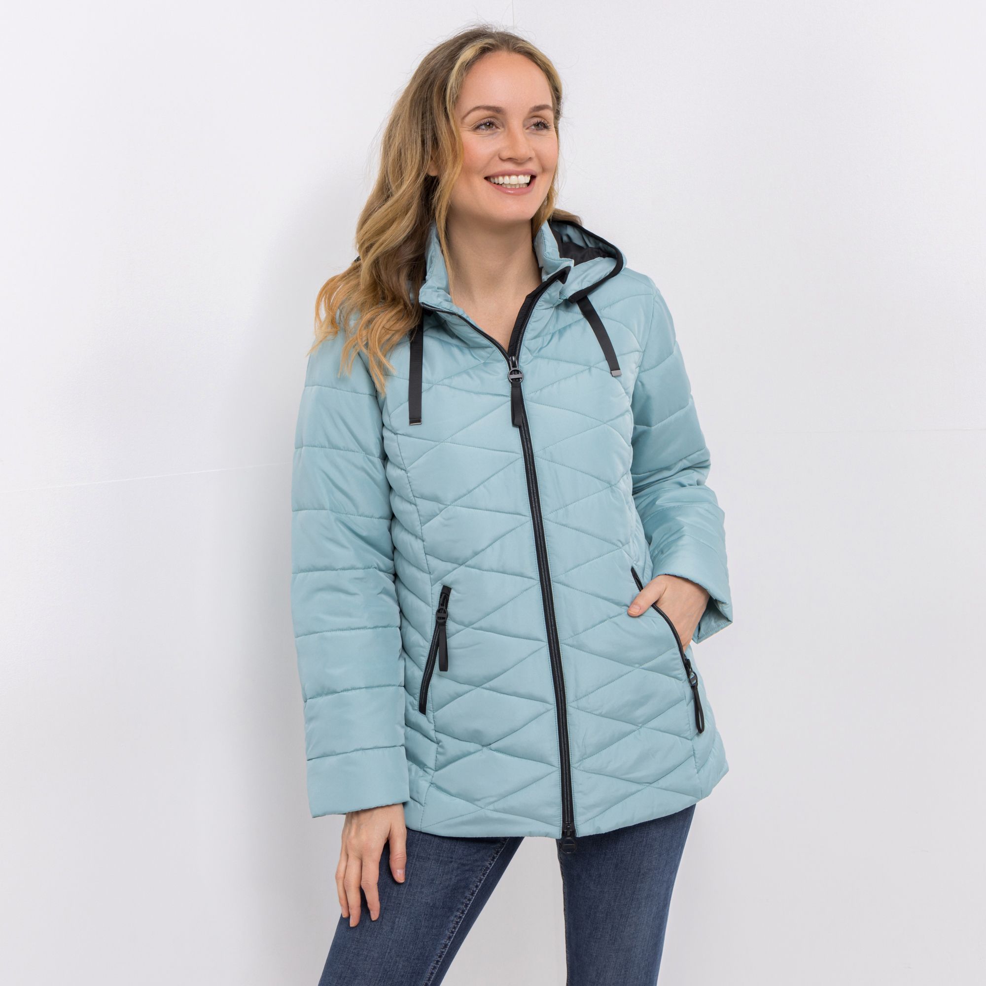 CENTIGRADE Steppjacke mit Stehkragen abnehmbare Kapuze 2-Wege-Reißverschluss