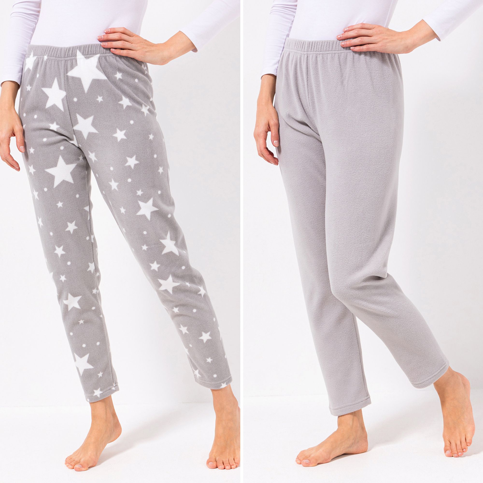 POLARSTERN HOMEWEAR 2 Leggings, 1/1-Länge Mikrofaser Fleece Rundumdehnbund 1x uni, 1x bedruckt