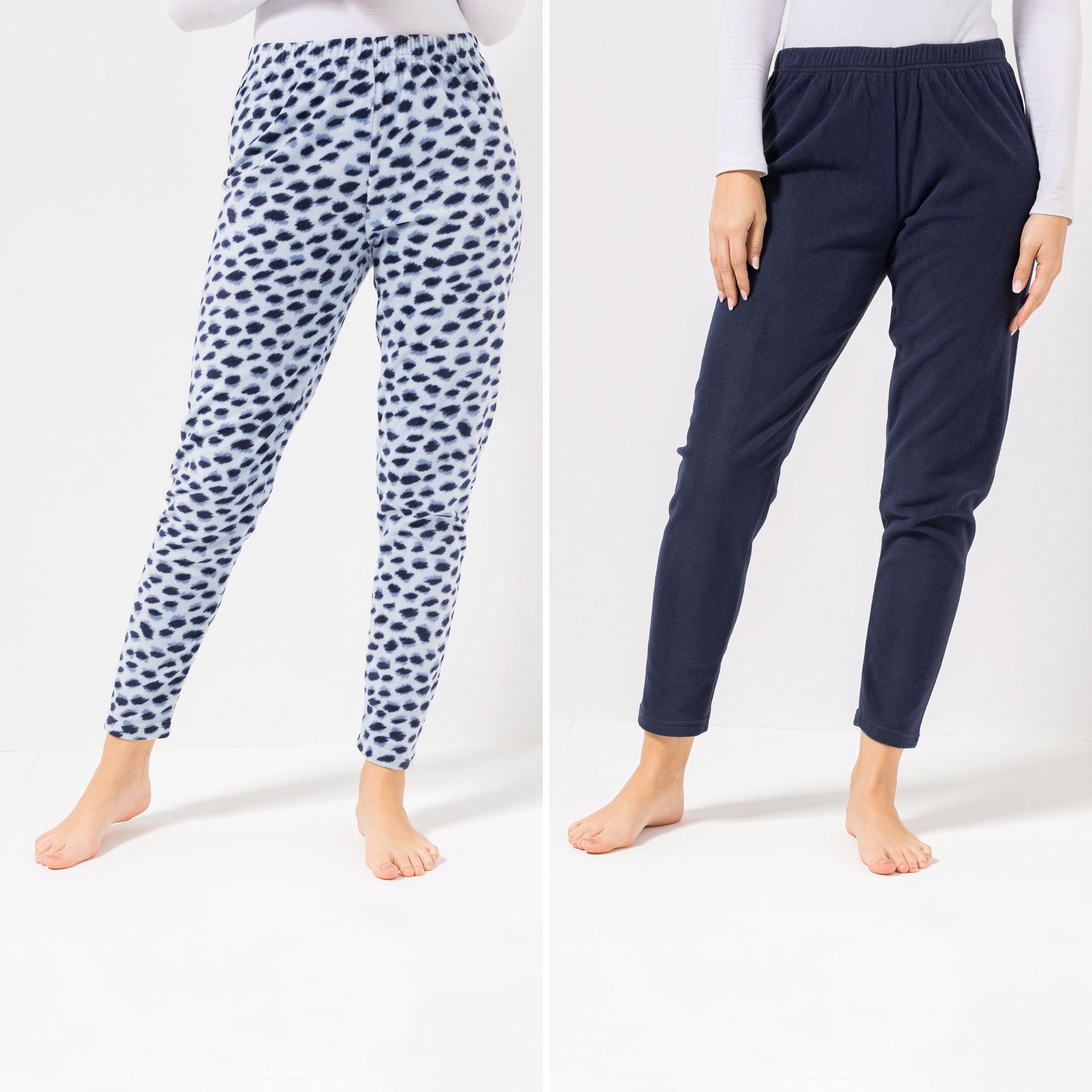 POLARSTERN HOMEWEAR 2 Leggings, 1/1-Länge Mikrofaser Fleece Rundumdehnbund 1x uni, 1x bedruckt