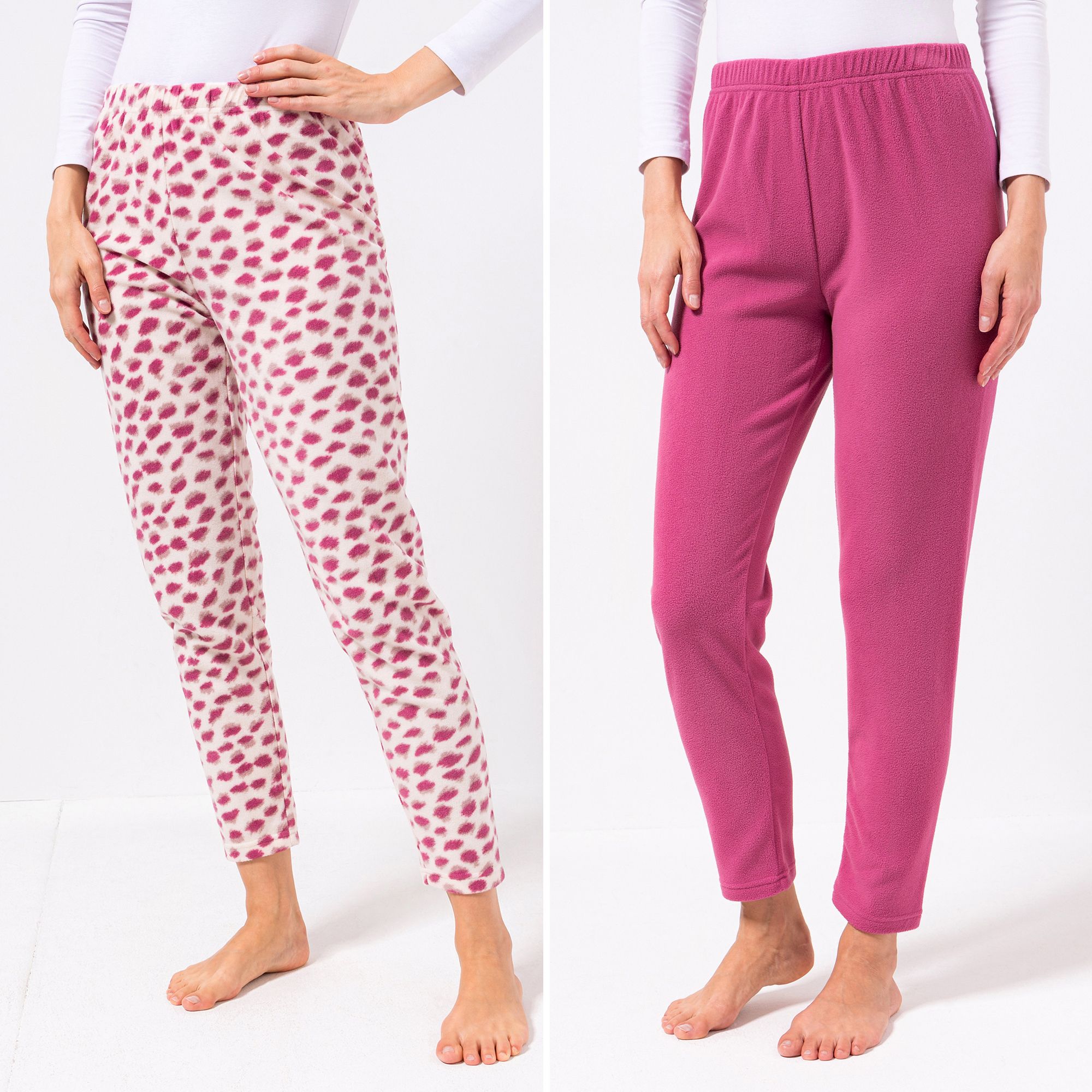 POLARSTERN HOMEWEAR 2 Leggings, 1/1-Länge Mikrofaser Fleece Rundumdehnbund 1x uni, 1x bedruckt