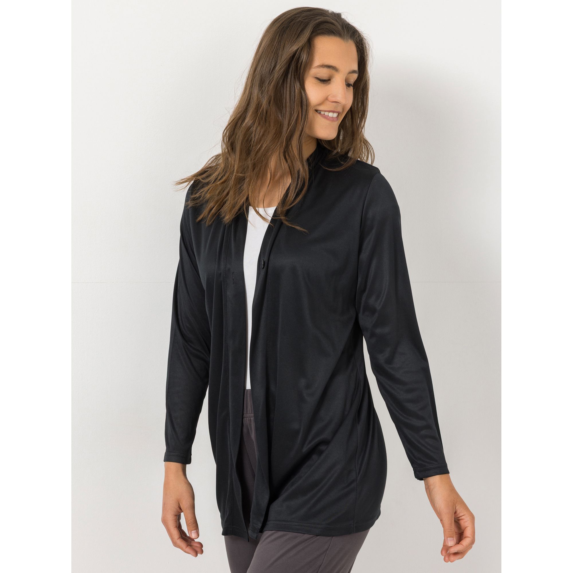 JERYMOOD HOMEWEAR Cardigan, 1/1-Arm Mikrofaser mit Knopf uni