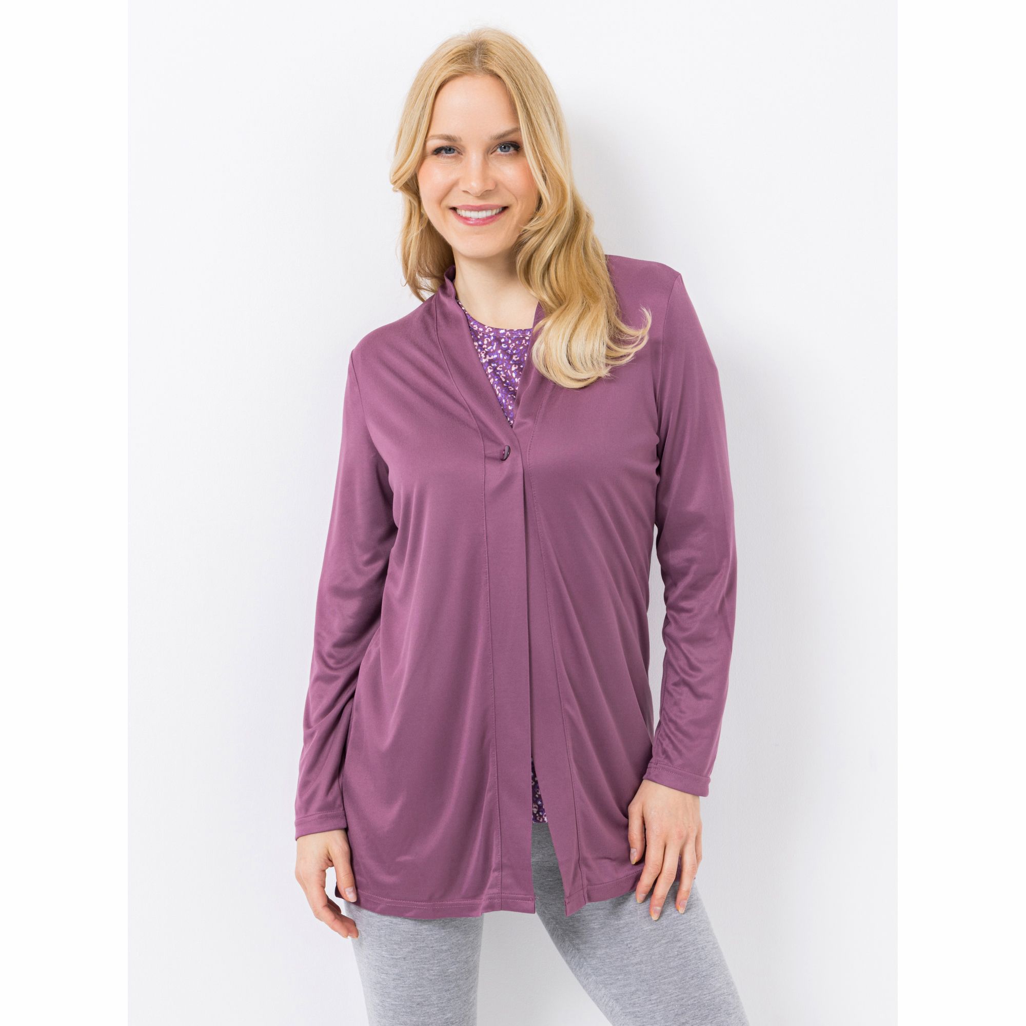 JERYMOOD HOMEWEAR Cardigan, 1/1-Arm Mikrofaser mit Knopf uni