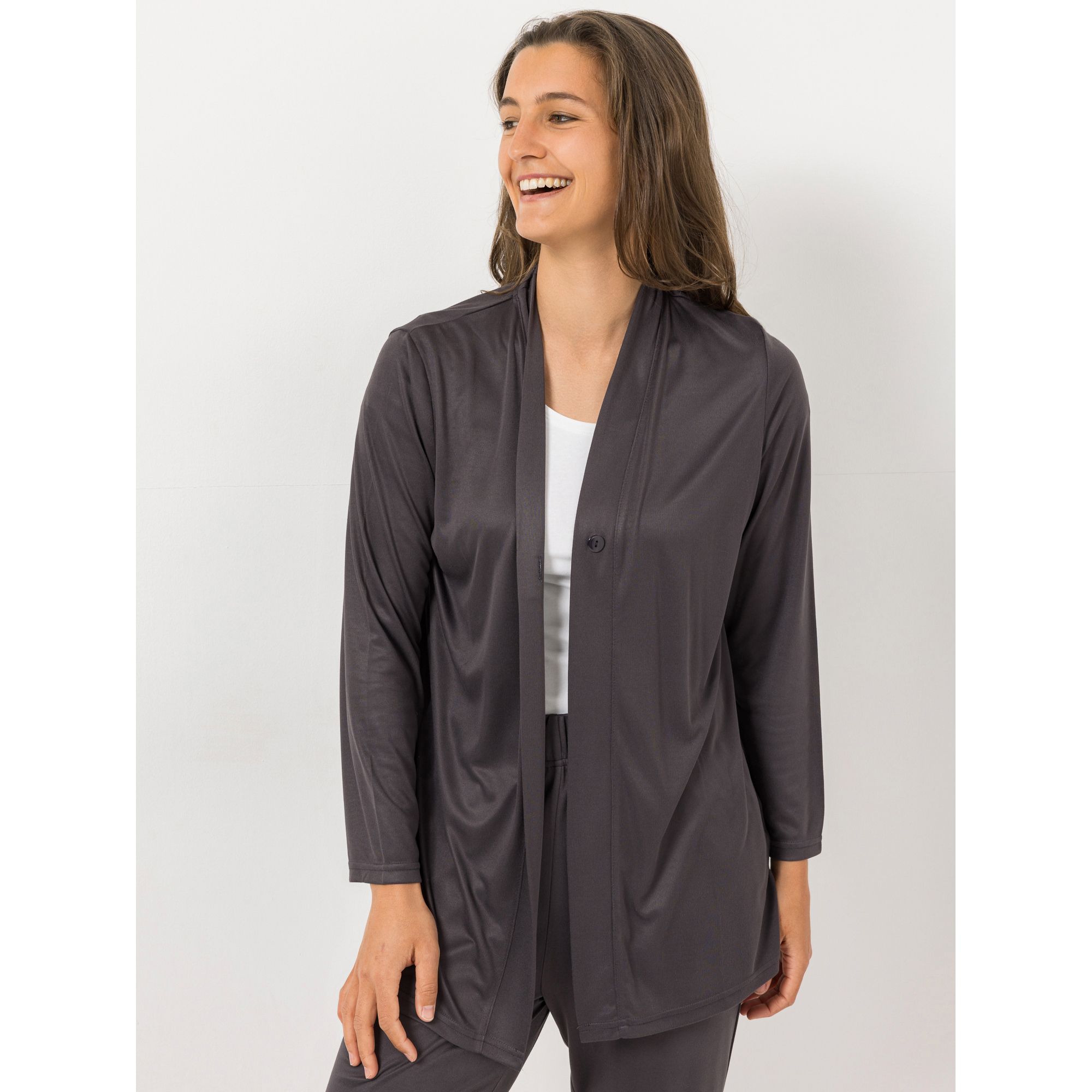 JERYMOOD HOMEWEAR Cardigan, 1/1-Arm Mikrofaser mit Knopf uni