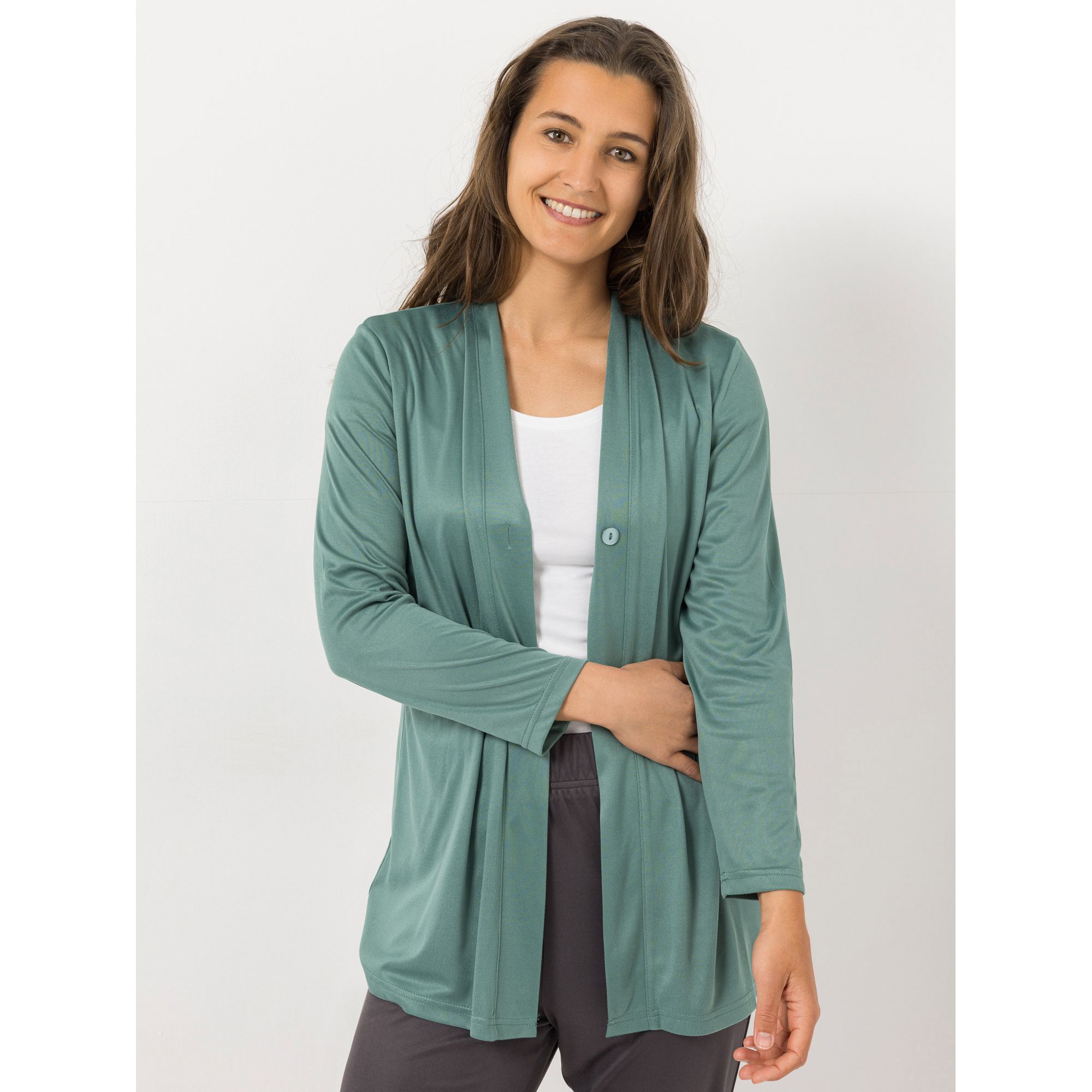 JERYMOOD HOMEWEAR Cardigan, 1/1-Arm Mikrofaser mit Knopf uni