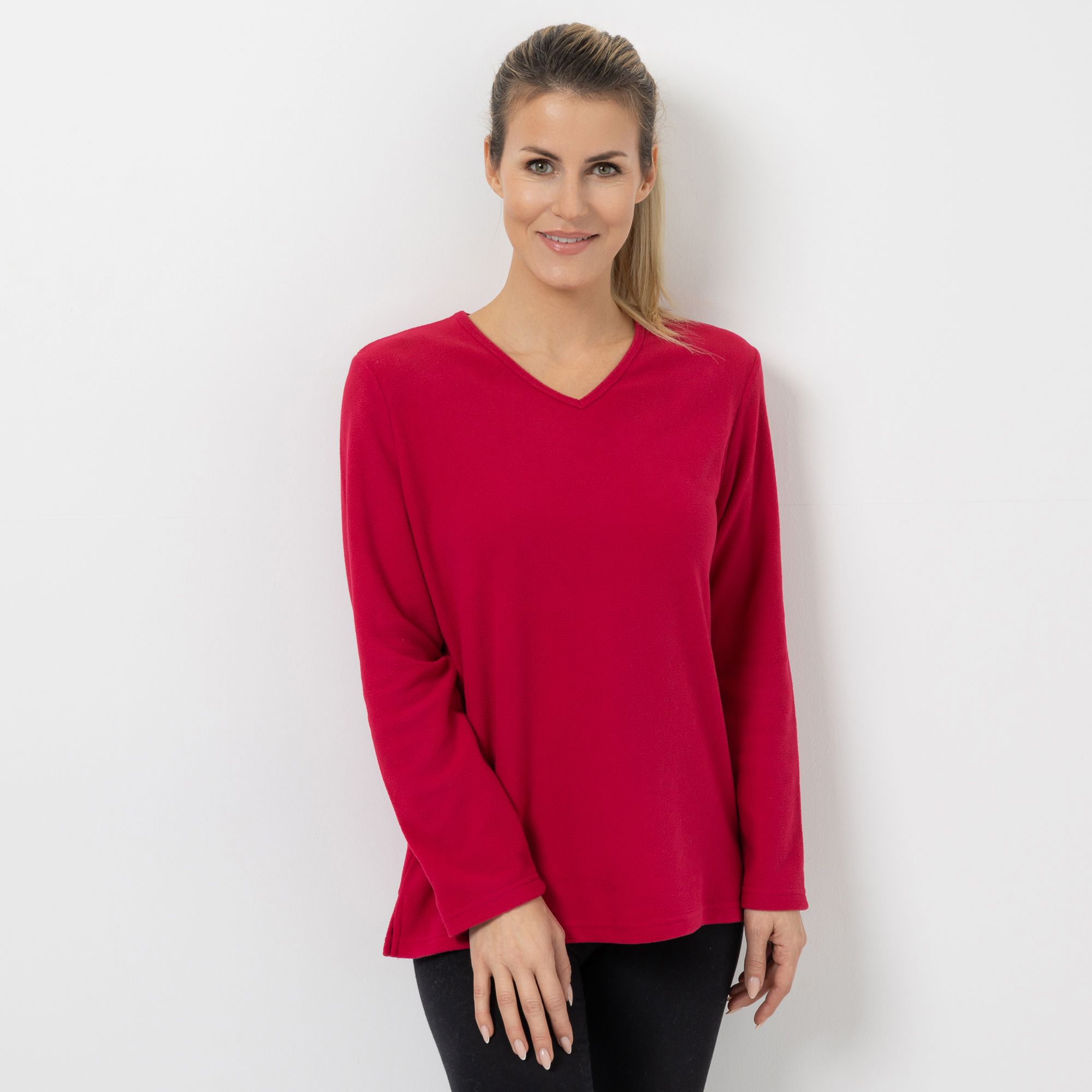 POLARSTERN Shirt Mikrofaser Fleece V-Ausschnitt Druckdetails