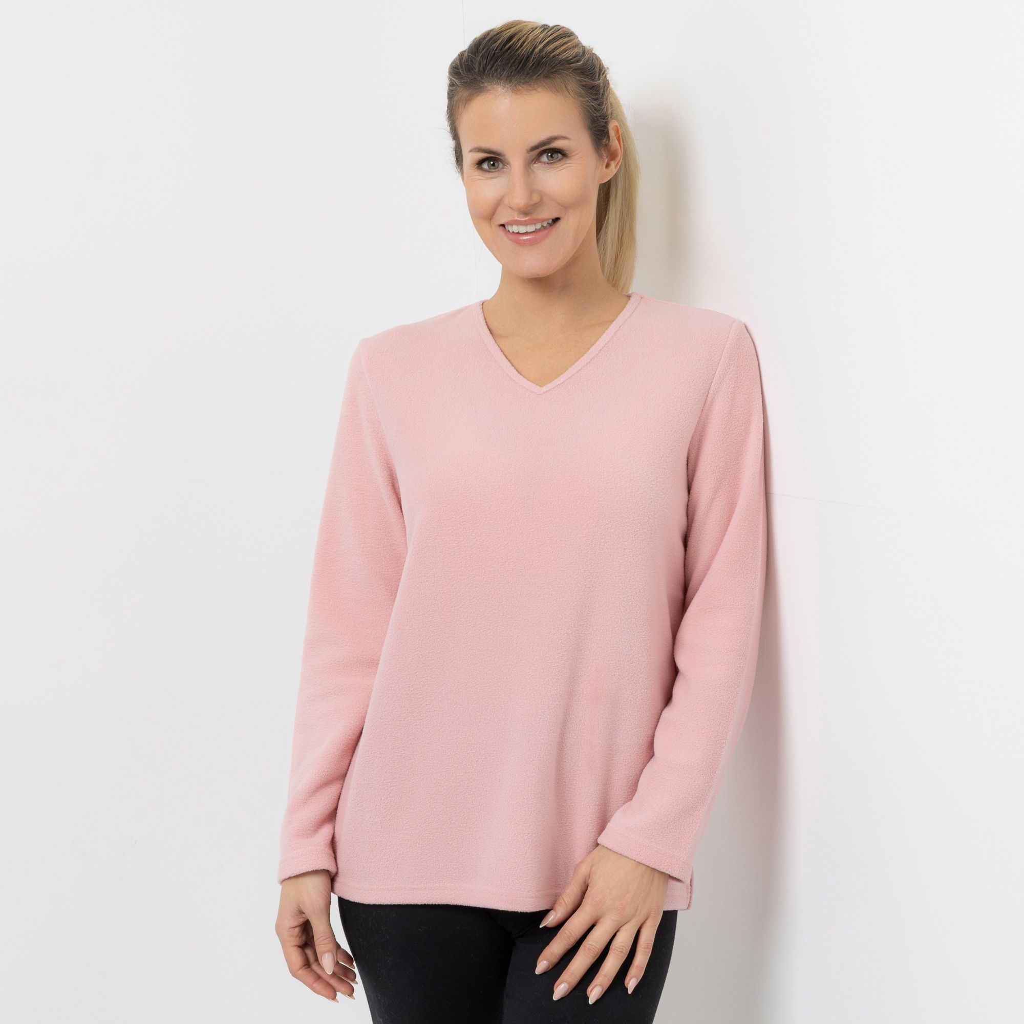 POLARSTERN Shirt Mikrofaser Fleece V-Ausschnitt Druckdetails