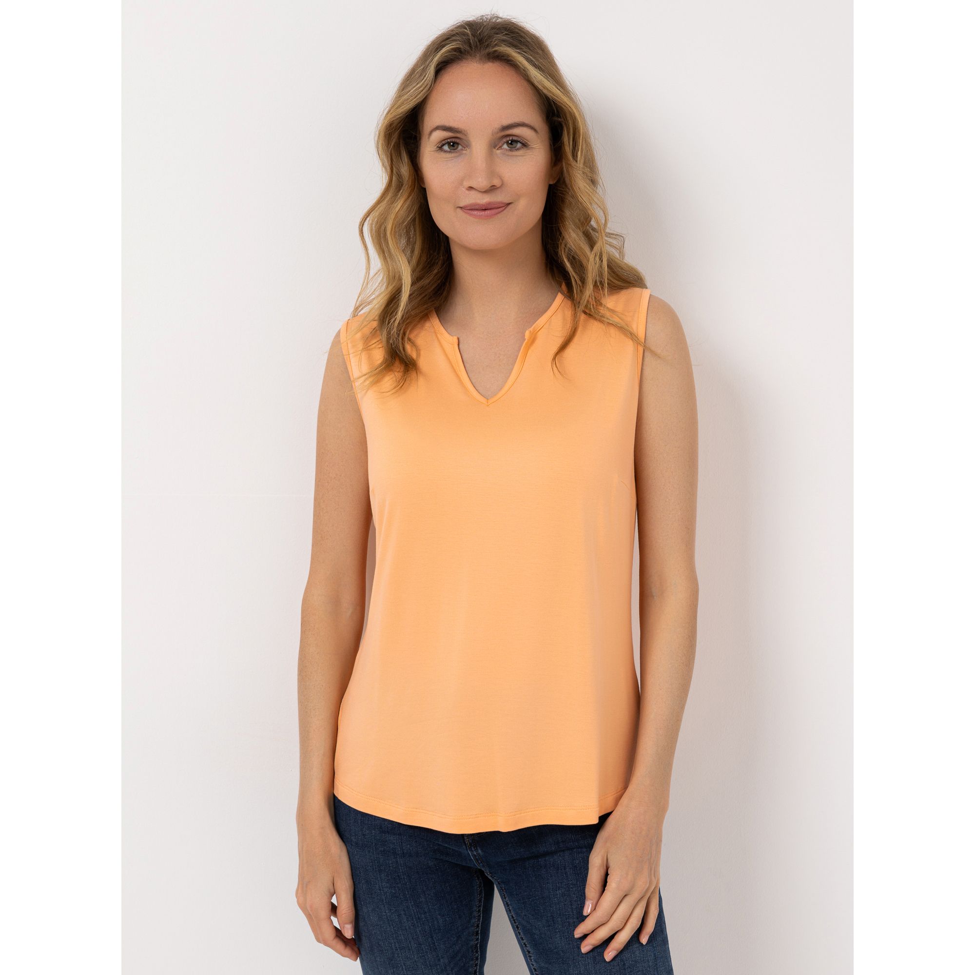 DENIM & CO. Top Zier-Ausschnitt Seitenschlitze figurumspielend