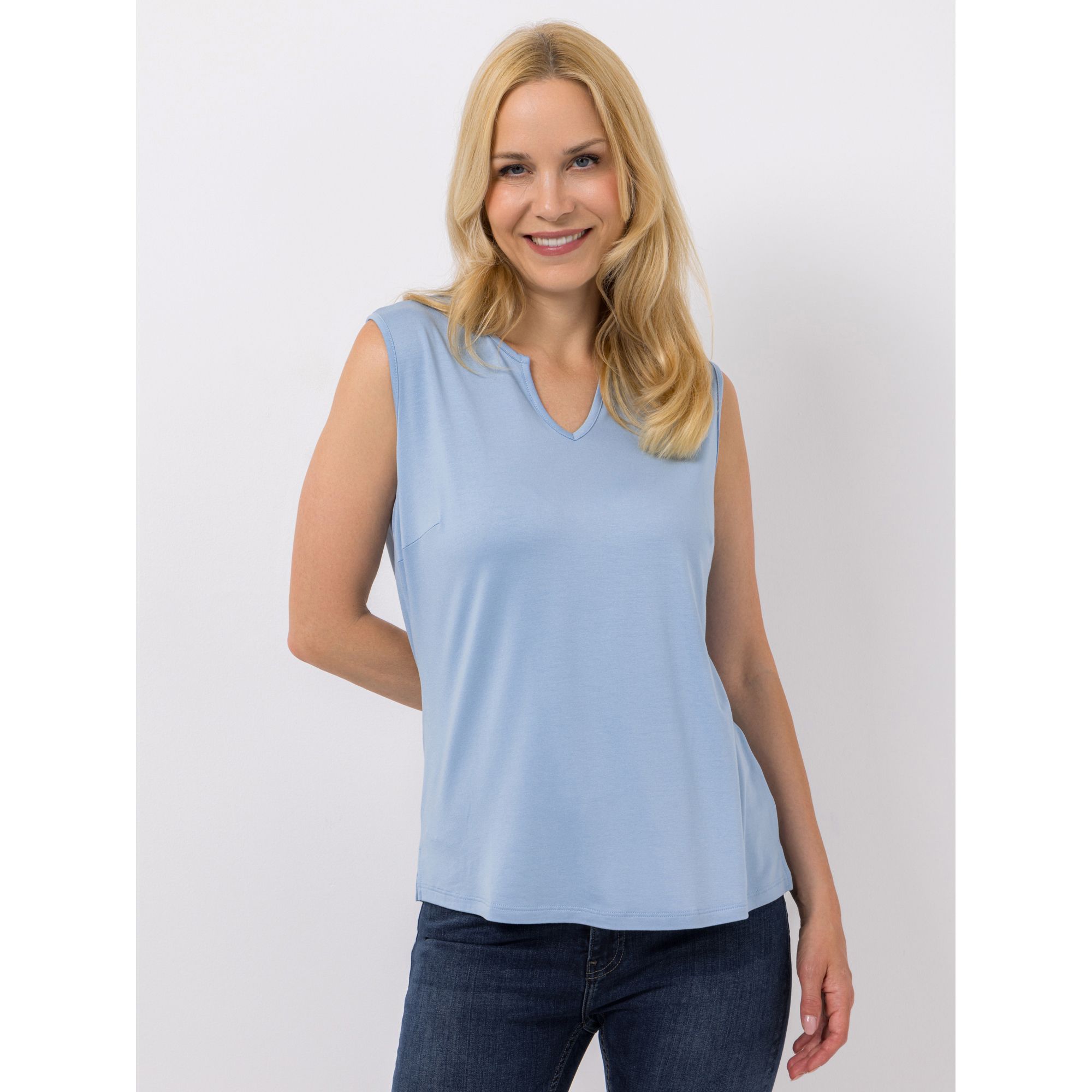 DENIM & CO. Top Zier-Ausschnitt Seitenschlitze figurumspielend