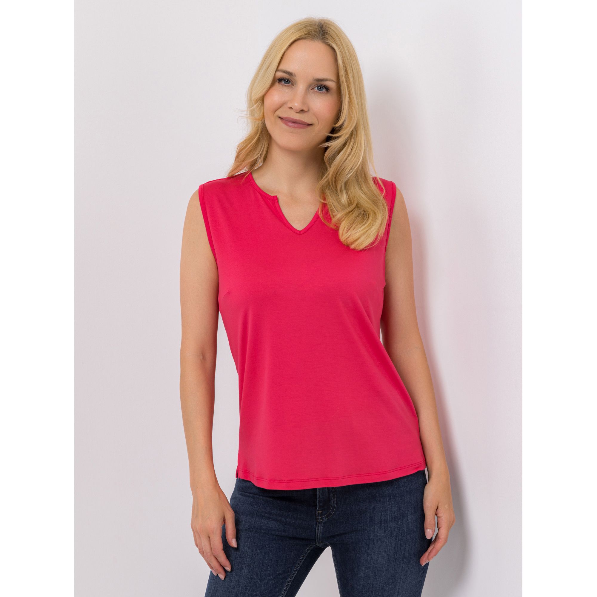 DENIM & CO. Top Zier-Ausschnitt Seitenschlitze figurumspielend