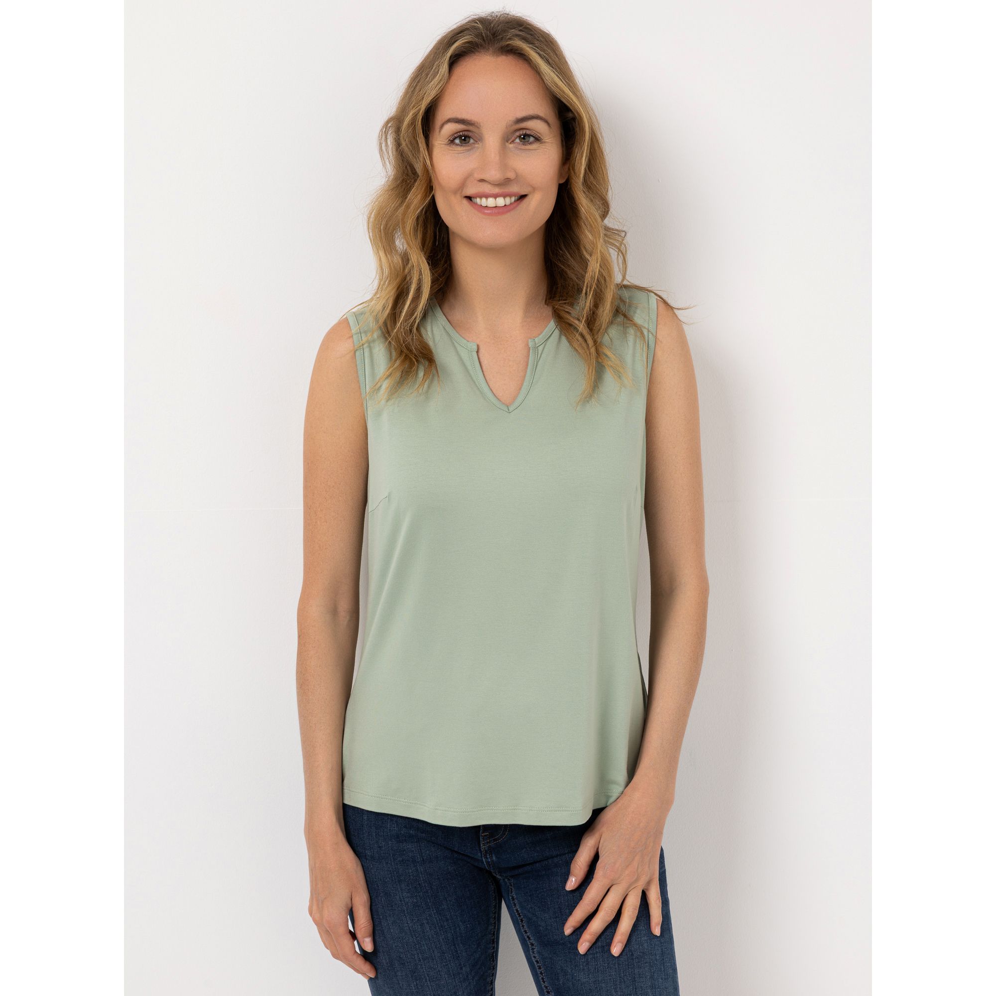 DENIM & CO. Top Zier-Ausschnitt Seitenschlitze figurumspielend