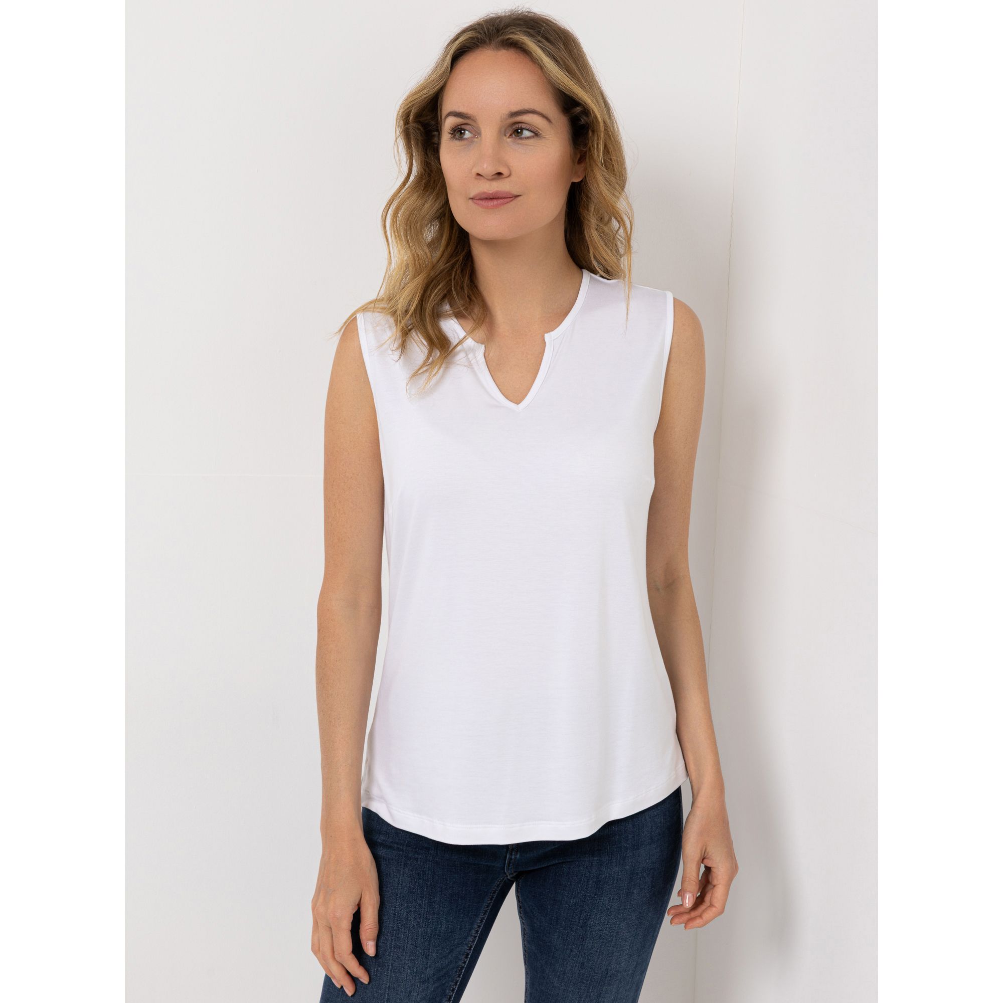 DENIM & CO. Top Zier-Ausschnitt Seitenschlitze figurumspielend