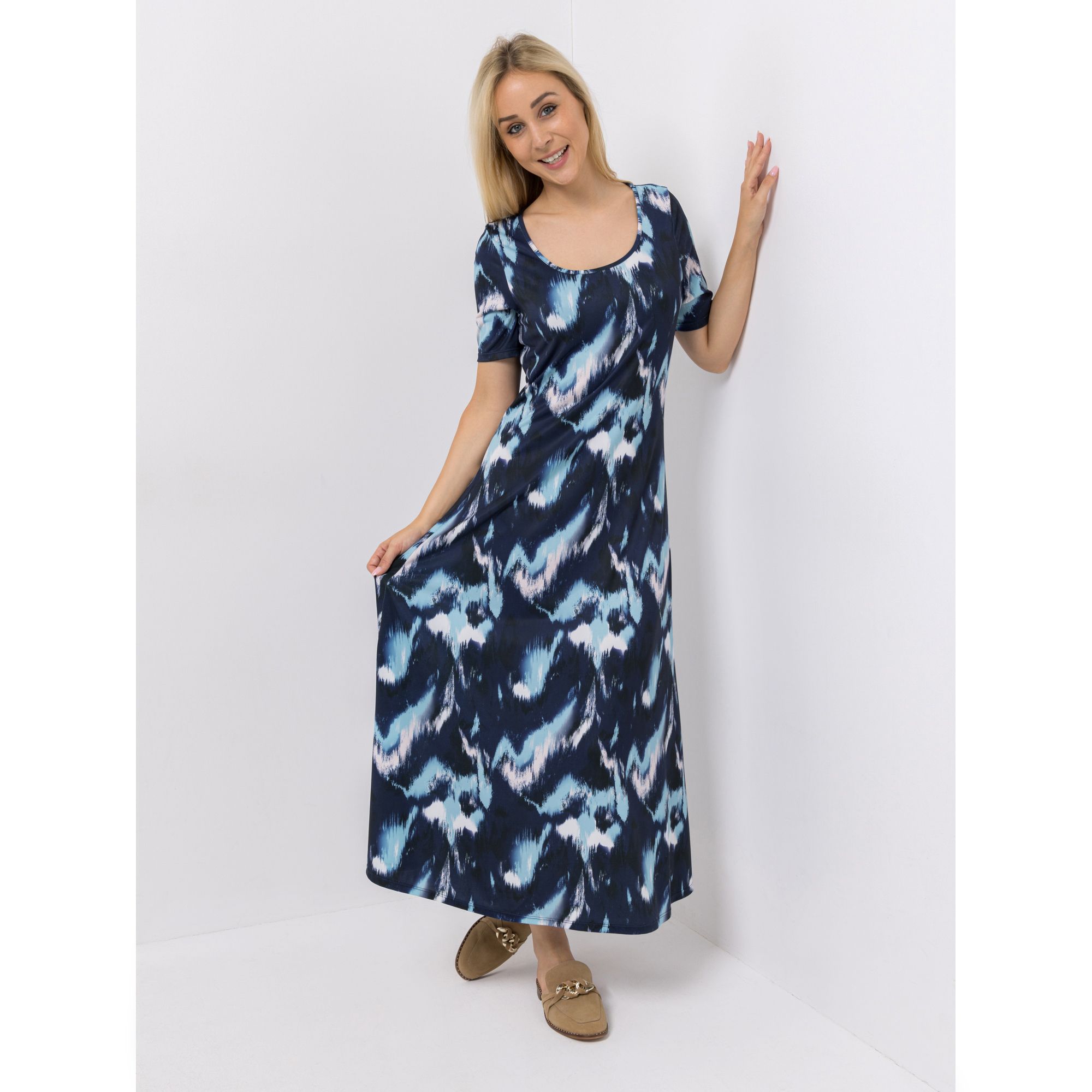 VIA MILANO Maxi-Kleid langer 1/2-Arm Jersey-Stretch ausgestellter Saum