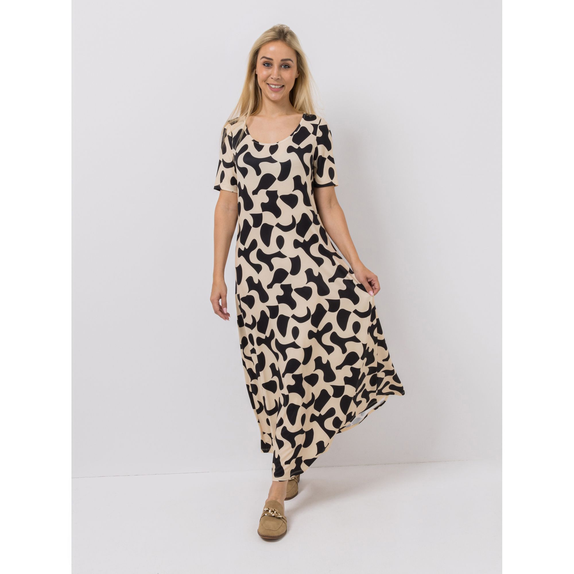 VIA MILANO Maxi-Kleid langer 1/2-Arm Jersey-Stretch ausgestellter Saum