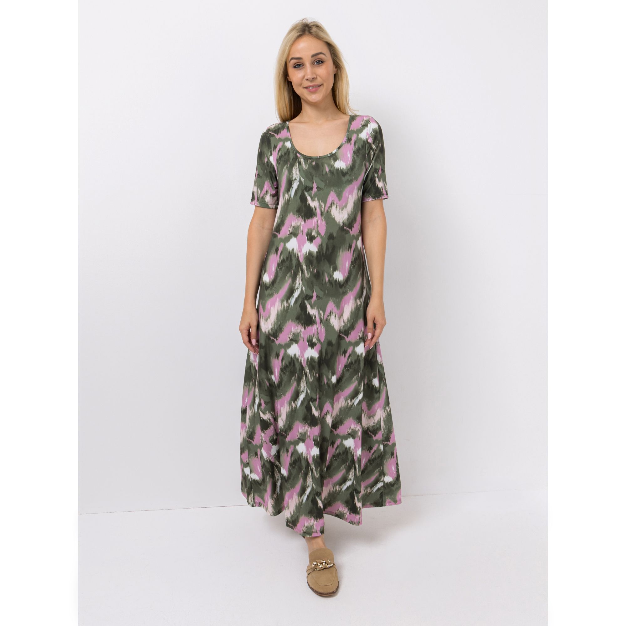 VIA MILANO Maxi-Kleid langer 1/2-Arm Jersey-Stretch ausgestellter Saum