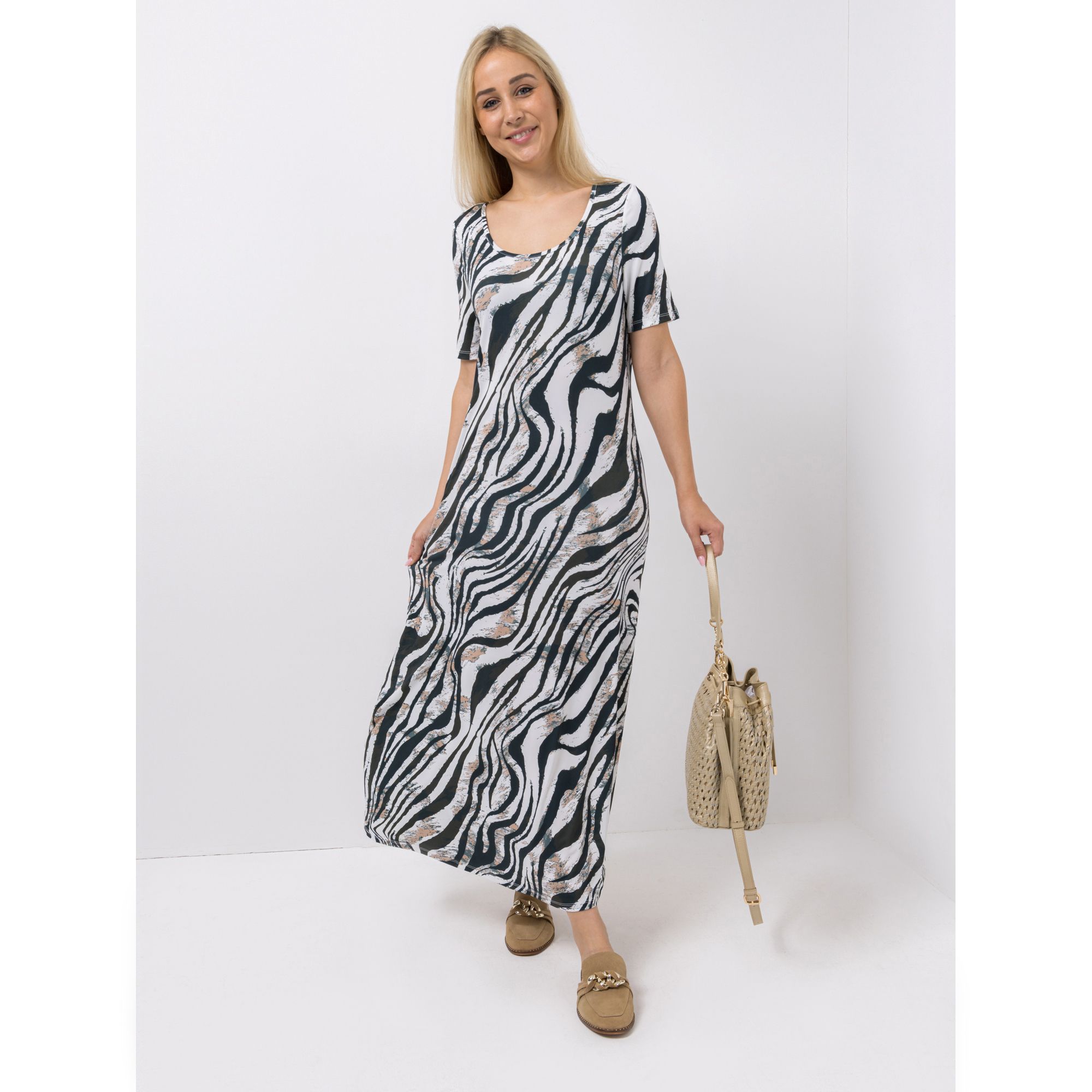 VIA MILANO Maxi-Kleid langer 1/2-Arm Jersey-Stretch ausgestellter Saum