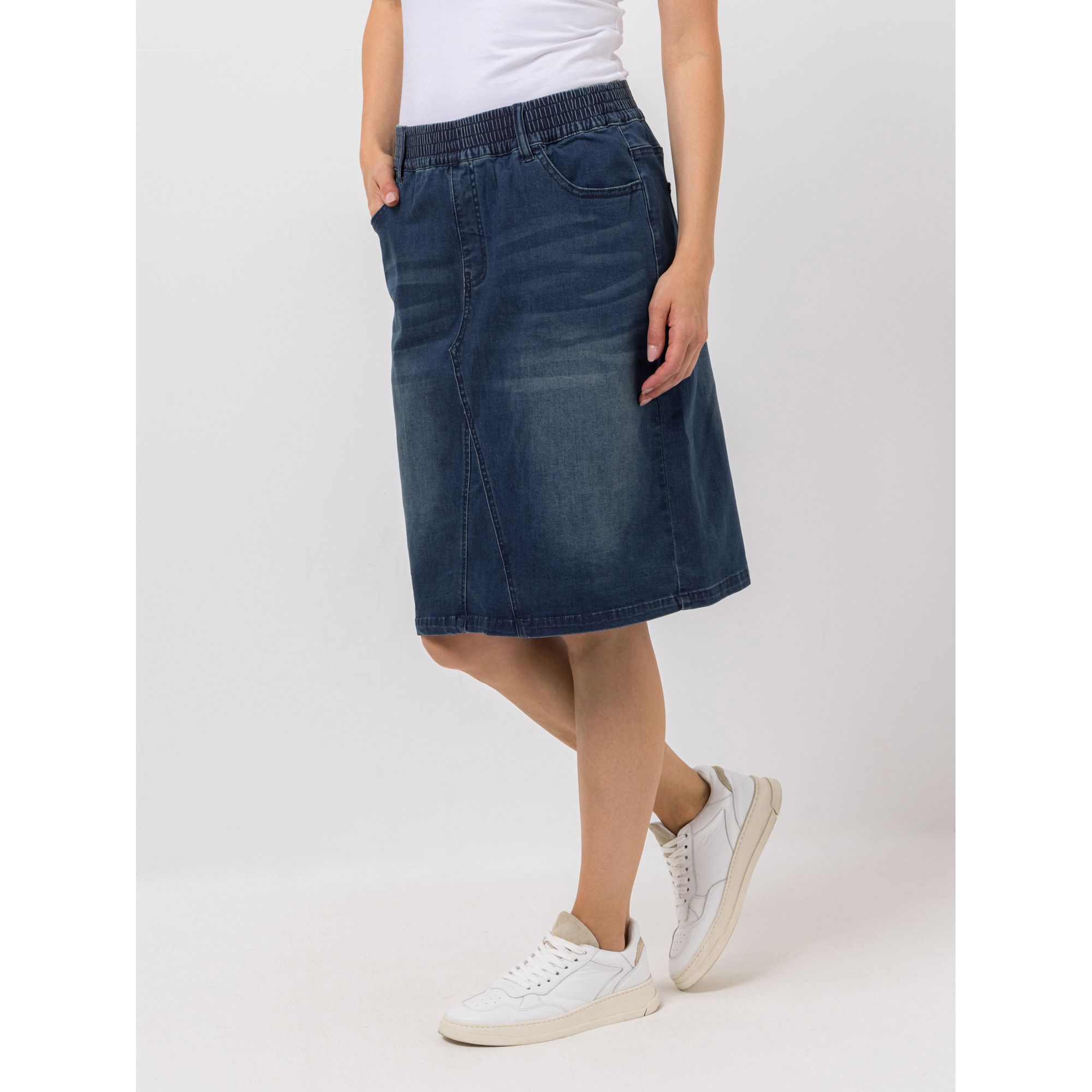 DENIM & CO. Jeansrock Rundumdehnbund Eingrifftaschen knieumspielend