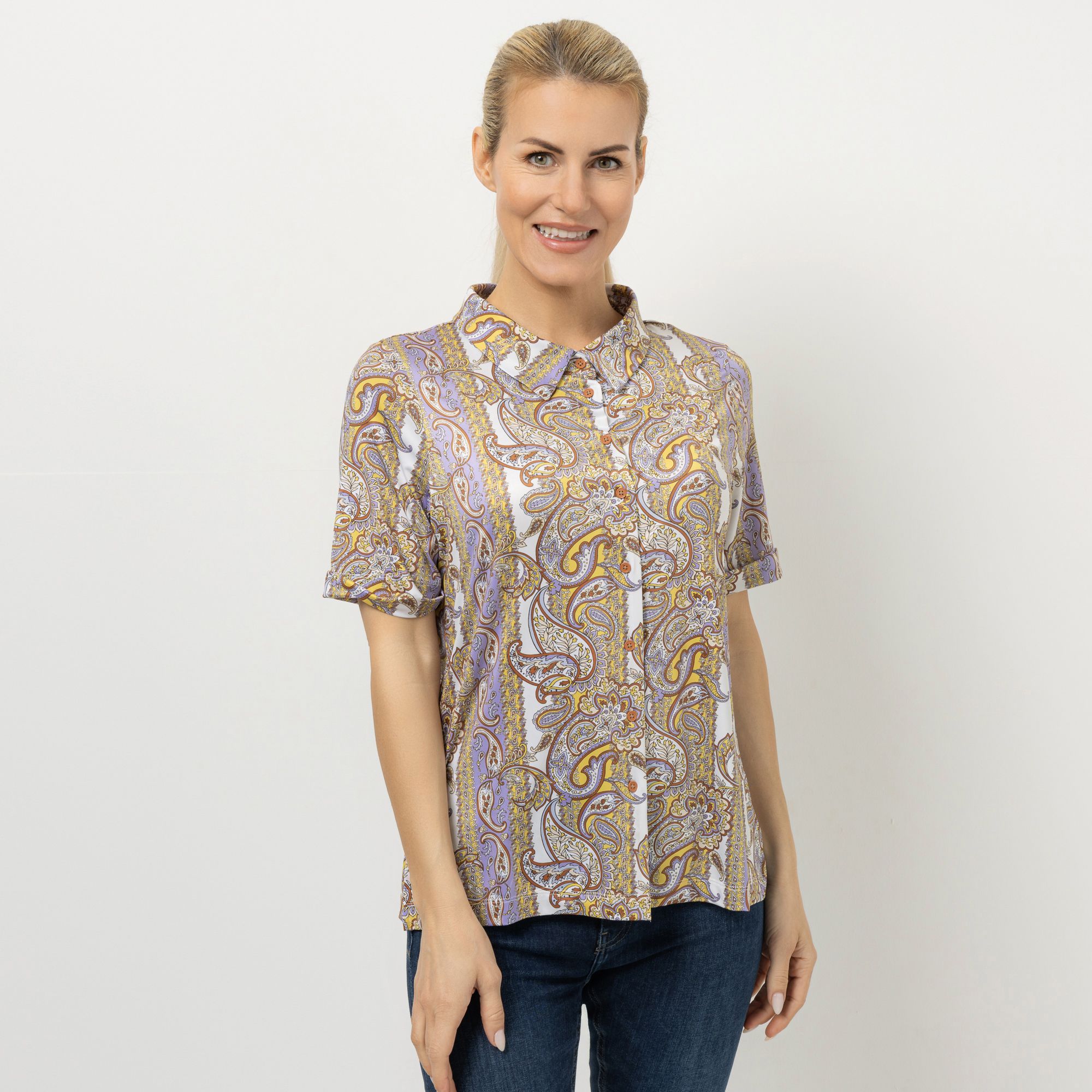 IN-PRINT Bluse, 1/2-Arm Knopfleiste