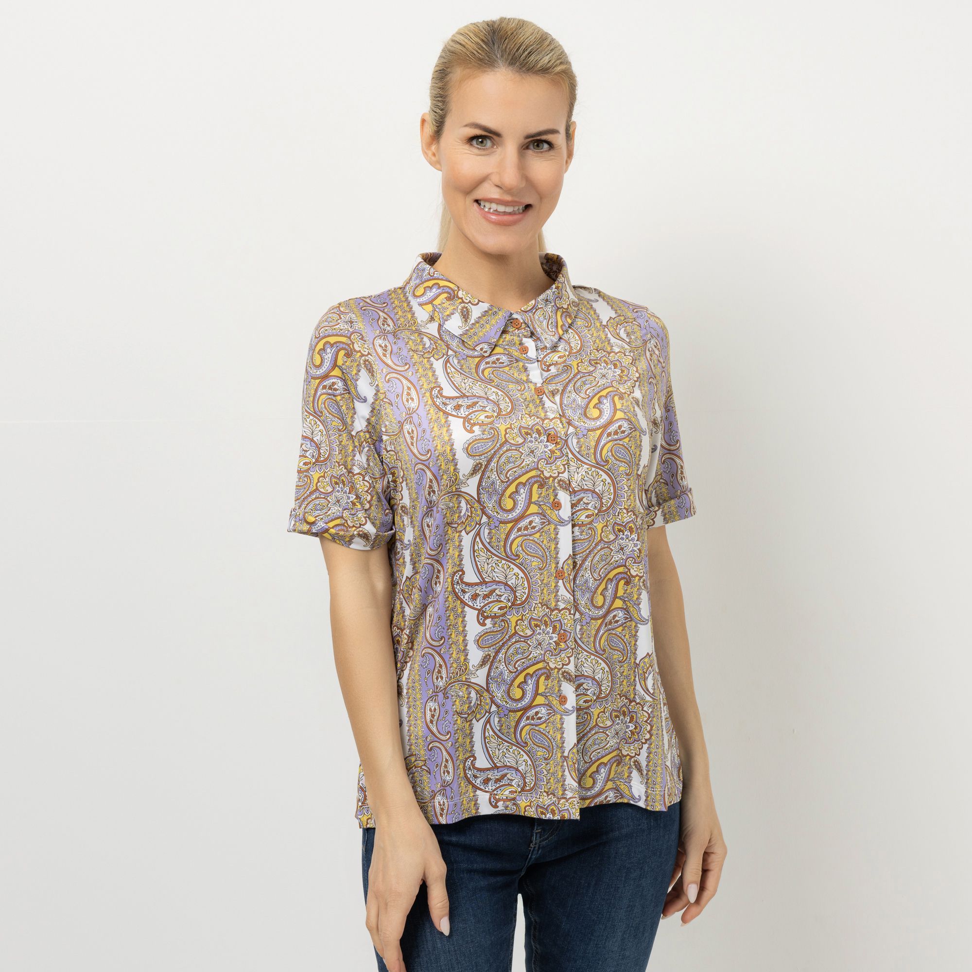 IN-PRINT Bluse, 1/2-Arm Knopfleiste