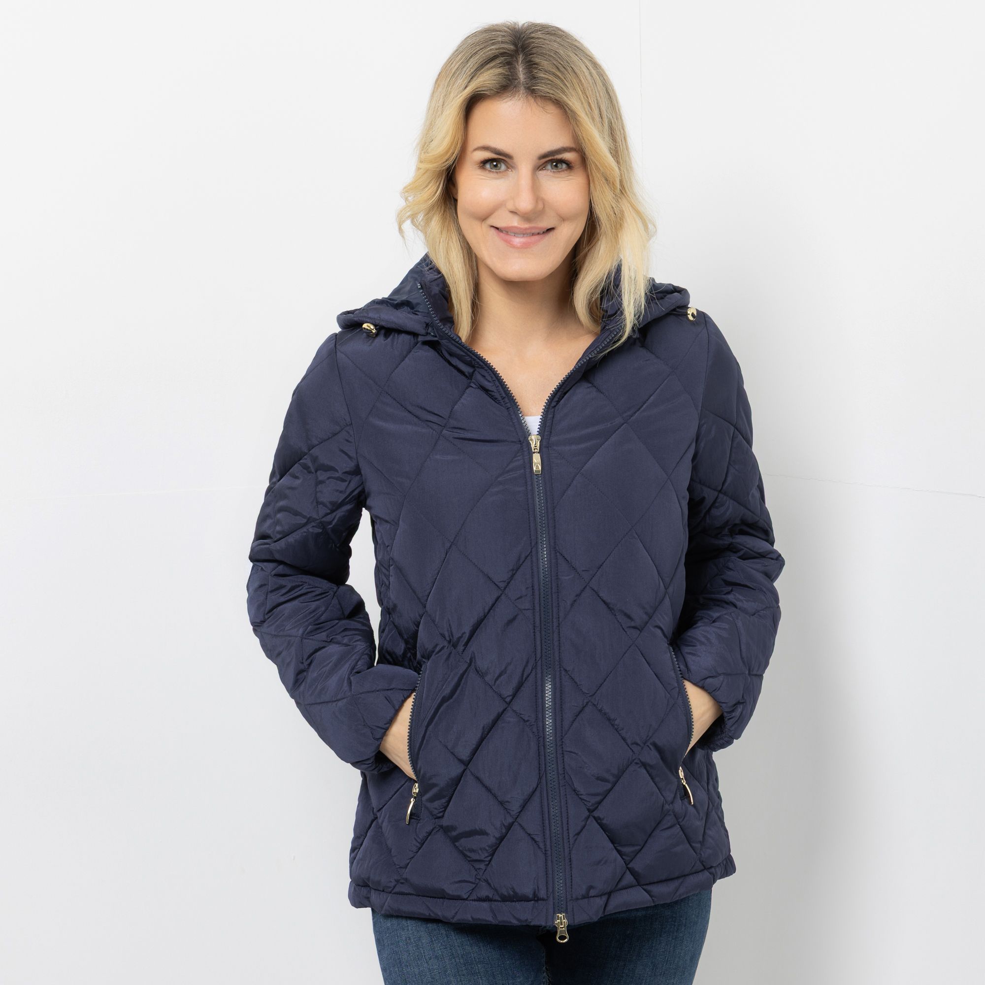  VIA MILANO Steppjacke, 1/1-Arm abnehmbare Kapuze 2-Wege-Reißverschluss hüftumspielend