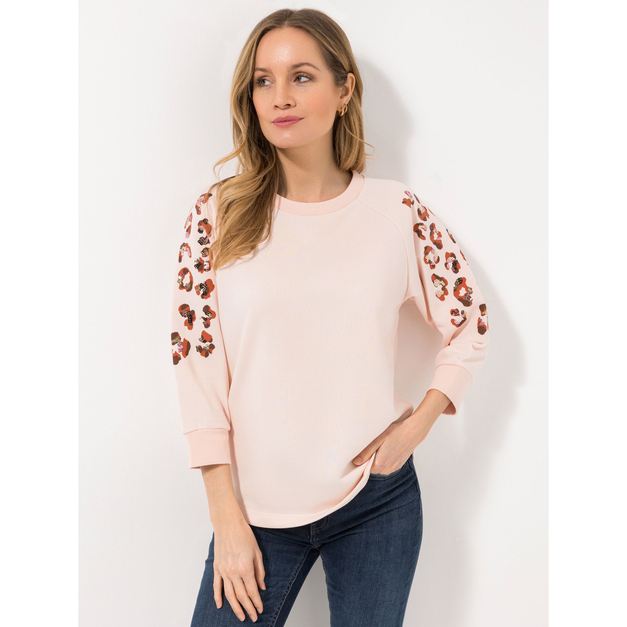 LYLA Sweatshirt 3/4-Raglan-Arm Rundhalsausschnitt Paillettenbesatz