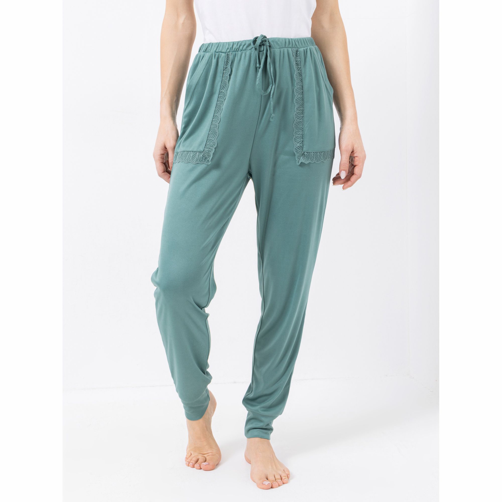 JERYMOOD HOMEWEAR Hose, 1/1-Länge Mikrofaser mit Kordelzug aufgesetzte Taschen