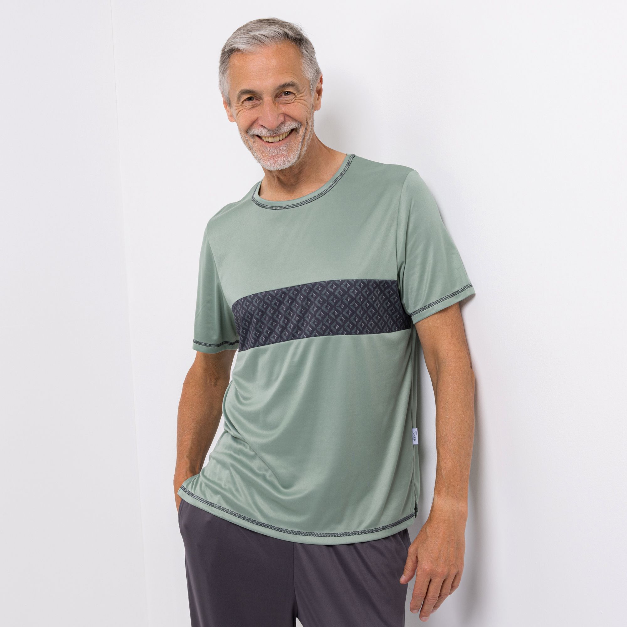 MEN'S TOUCH Shirt, 1/2-Arm Mikrofaser Rundhalsausschnitt schmale Passform
