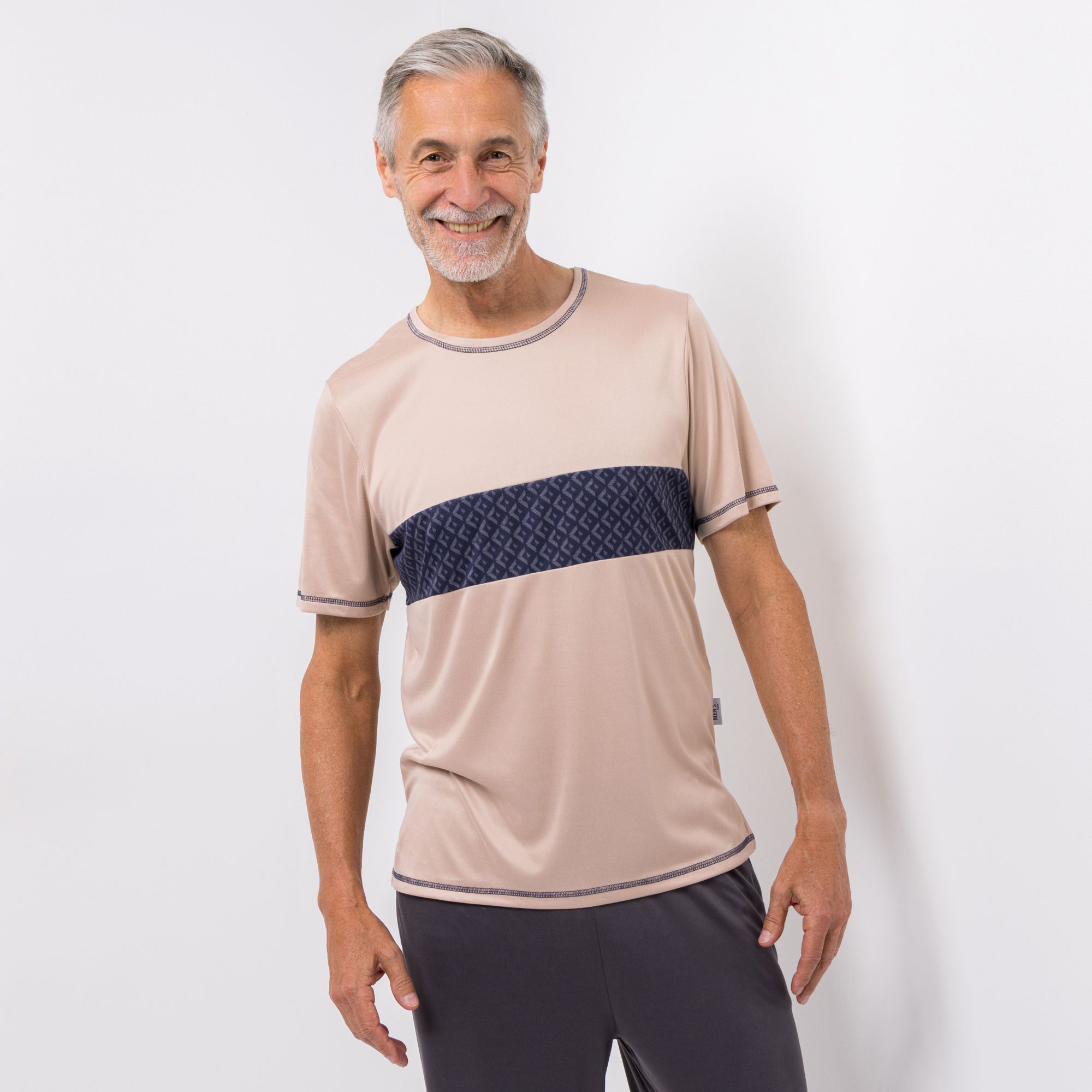 MEN'S TOUCH Shirt, 1/2-Arm Mikrofaser Rundhalsausschnitt schmale Passform