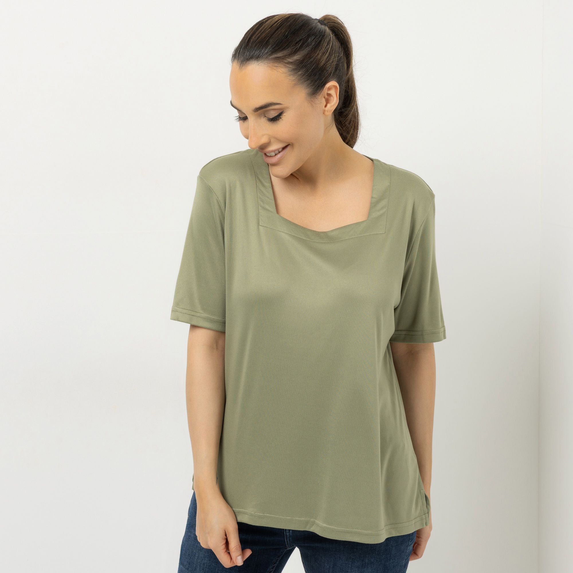JERYMOOD HOMEWEAR Shirt, 1/2-Arm Mikrofaser Karree-Ausschnitt Seitenschlitzen