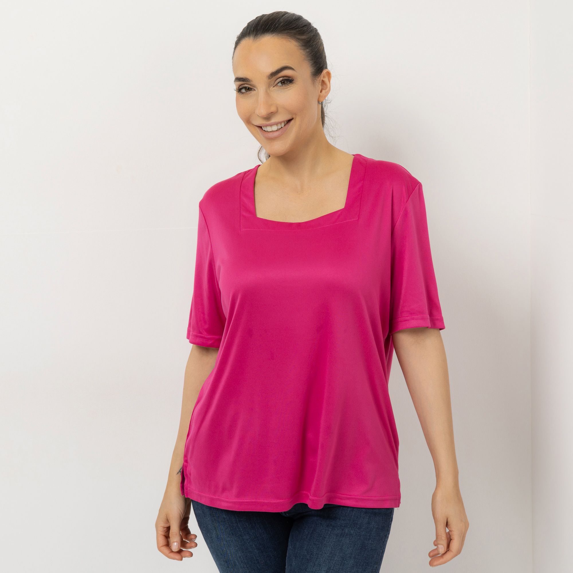 JERYMOOD HOMEWEAR Shirt, 1/2-Arm Mikrofaser Karree-Ausschnitt Seitenschlitzen