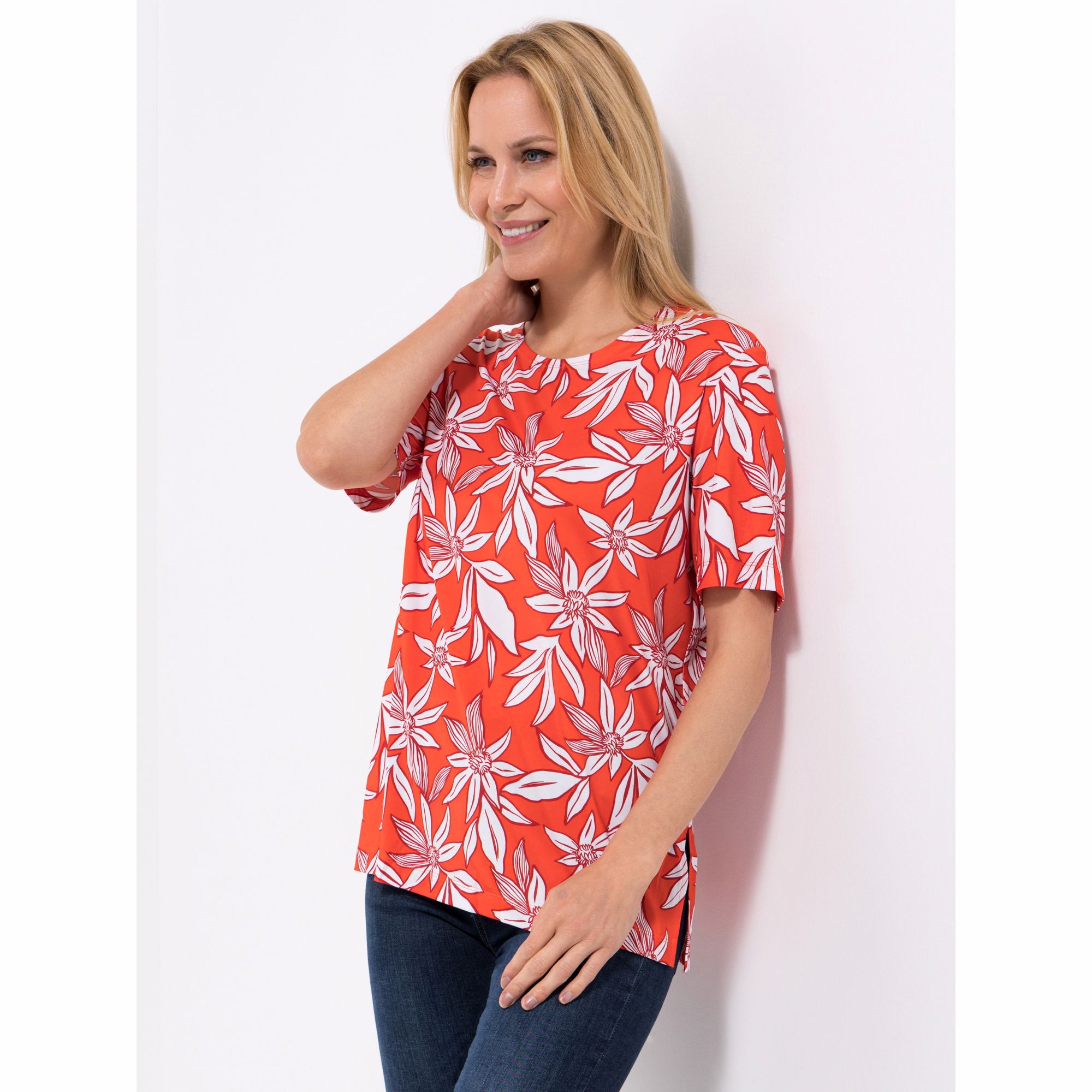 IN-PRINT Shirt, 1/2-Arm Rundhalsausschnitt Seitenschlitze leger-weit