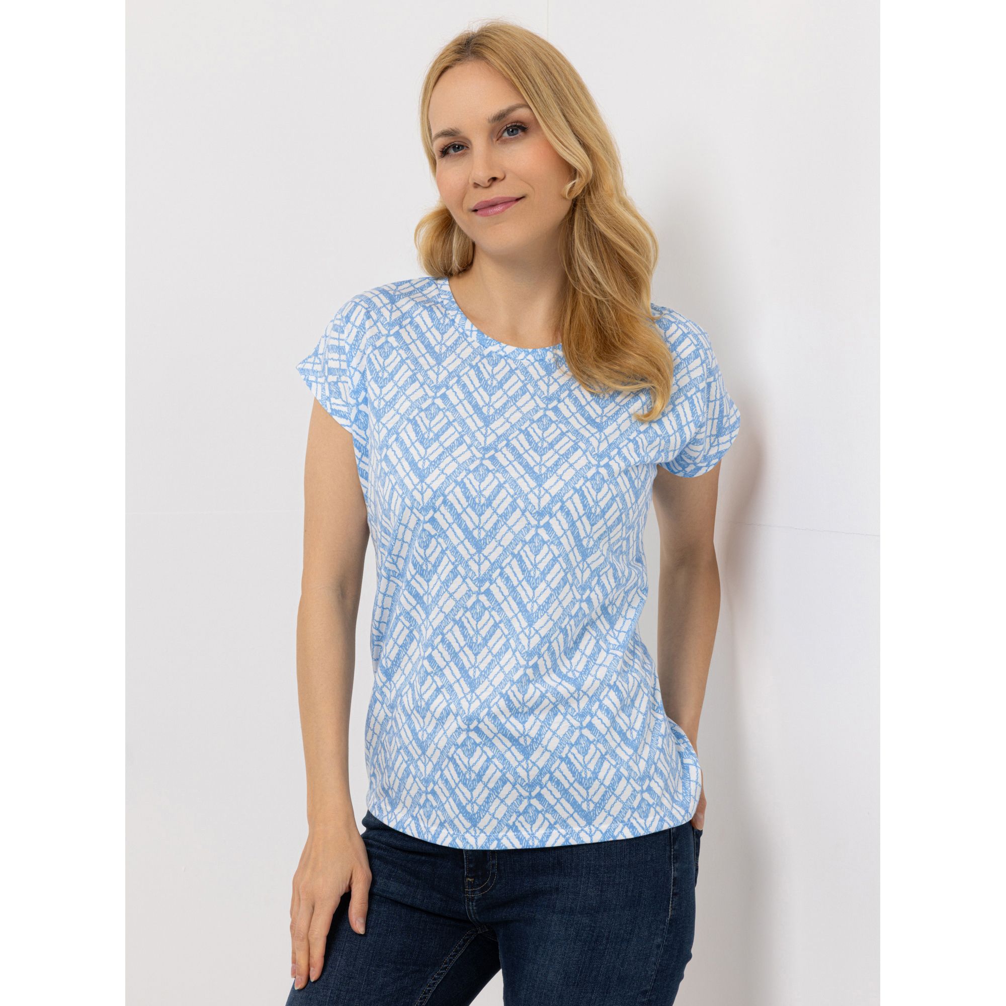 DENIM & CO. Shirt 1/2-Arm Rundhalsausschnitt Allover-Druck