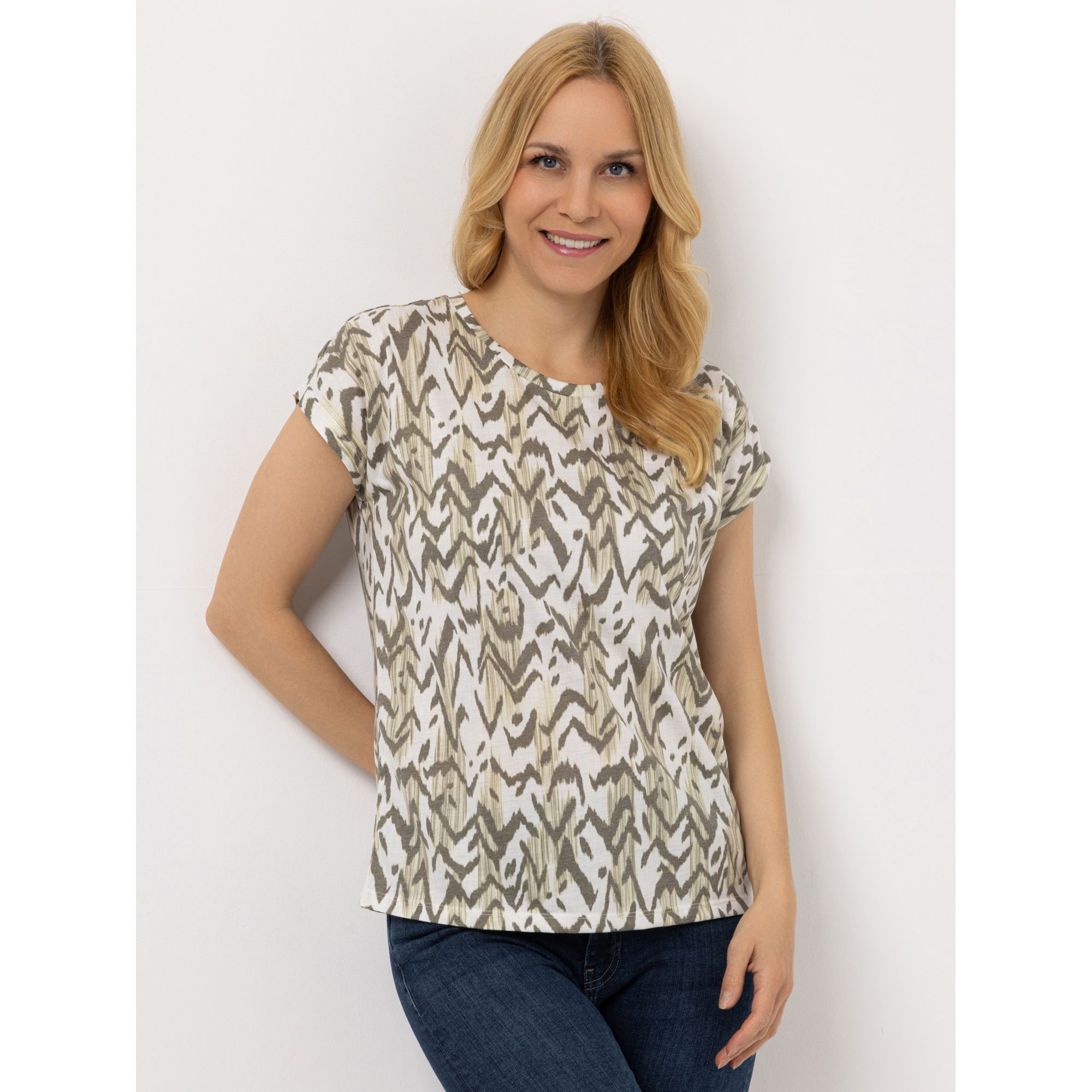 DENIM & CO. Shirt 1/2-Arm Rundhalsausschnitt Allover-Druck