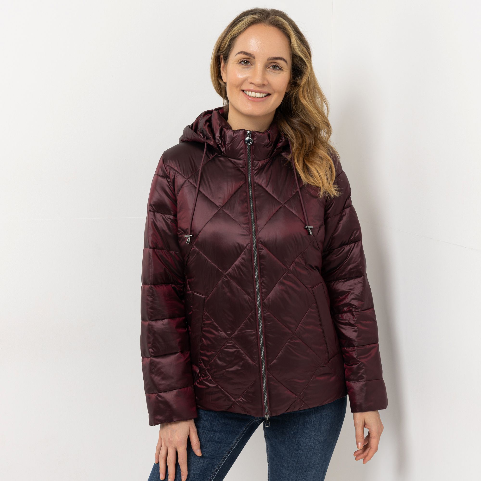 CENTIGRADE Steppjacke Stehkragen abnehmbare Kapuze 2-Wege-Reißverschluss