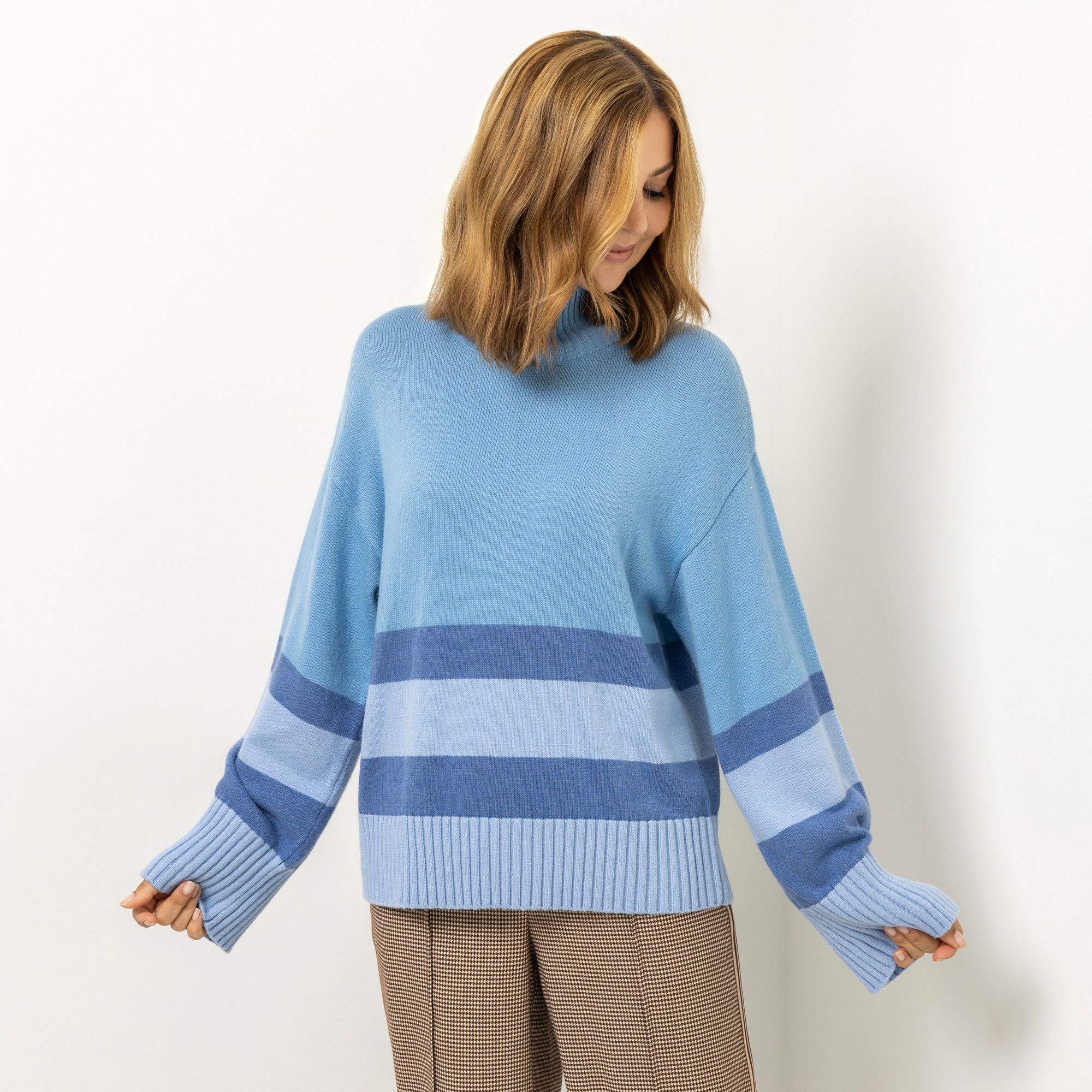 BRUCE DARNELL Pullover, langarm Stehkragen weiter gerader Ärmel leger weit