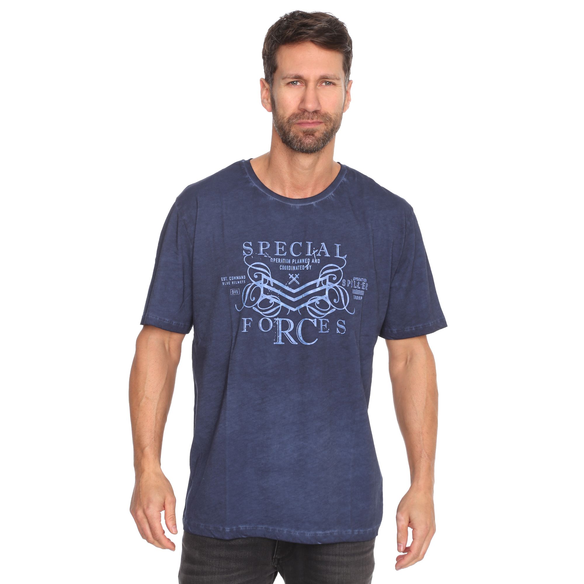 MEN'S TOUCH Shirt, 1/2Arm Jerseyqualität Oil Dyed platzierter Druck