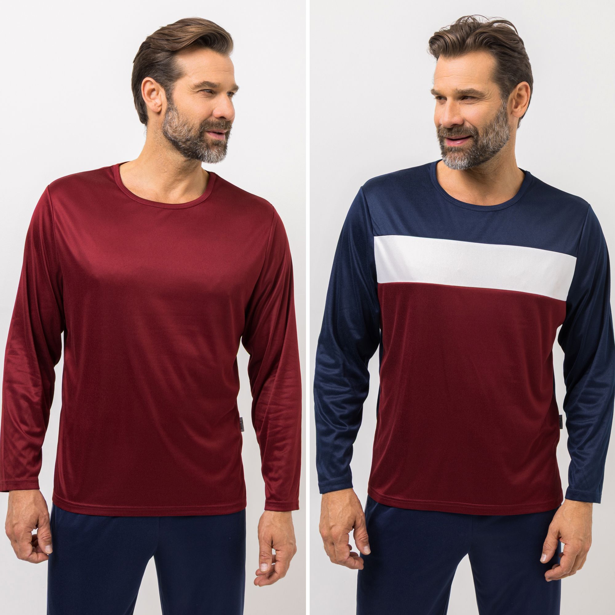 MEN'S TOUCH 2 Shirts Mikrofaser Rundhalsausschnitt mit Seitenschlitzen