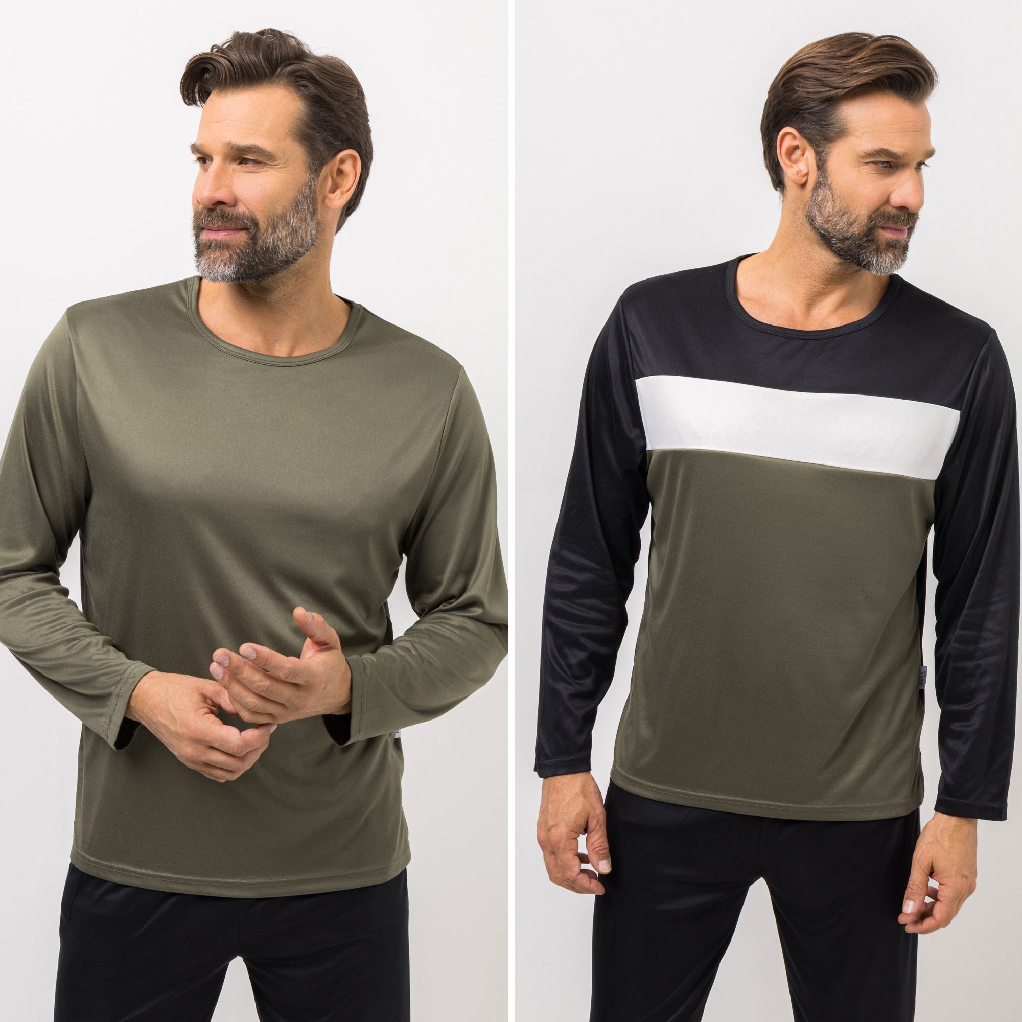 MEN'S TOUCH 2 Shirts Mikrofaser Rundhalsausschnitt mit Seitenschlitzen